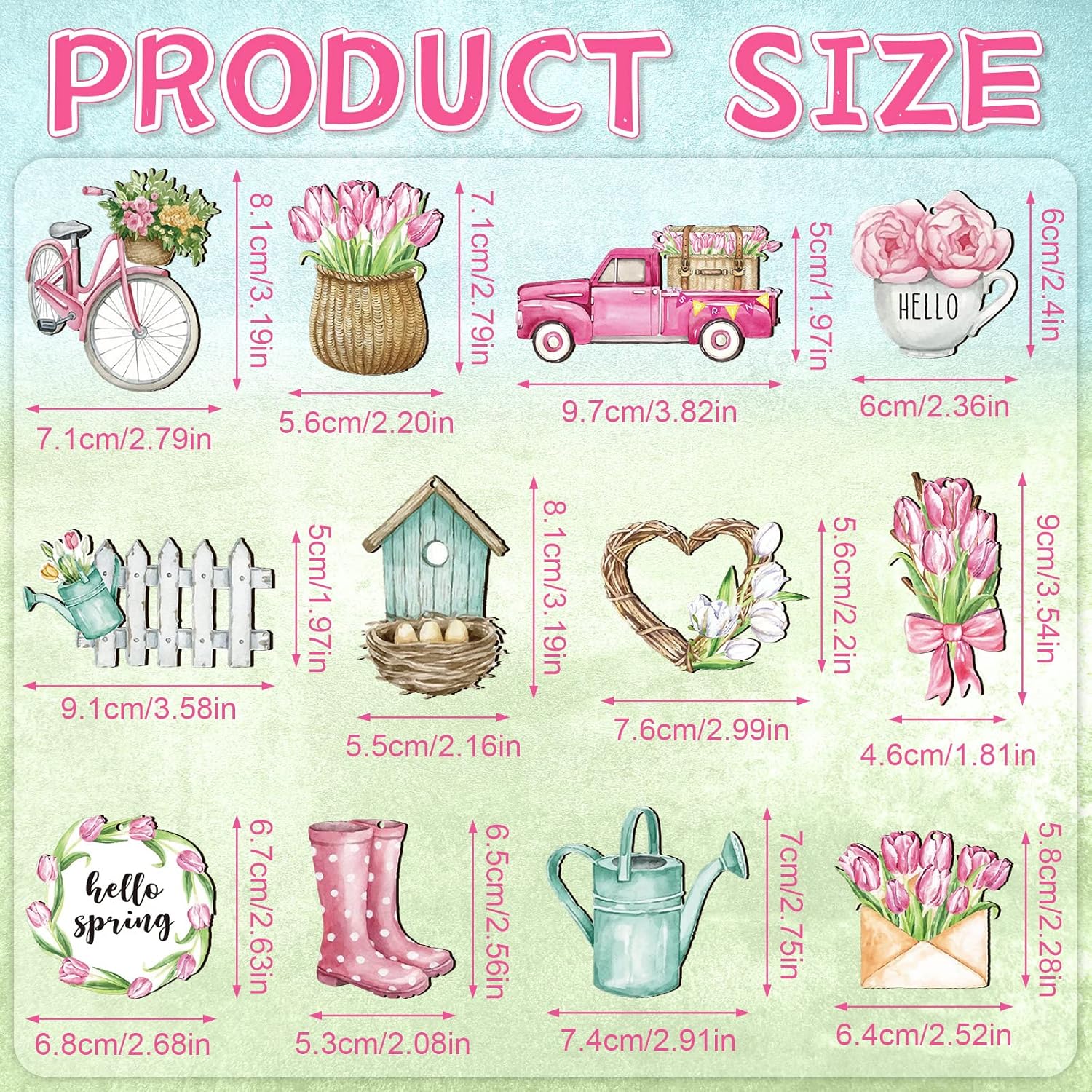 Maitys 36 Pcs Pastel Wooden Flower Hanging Decorations