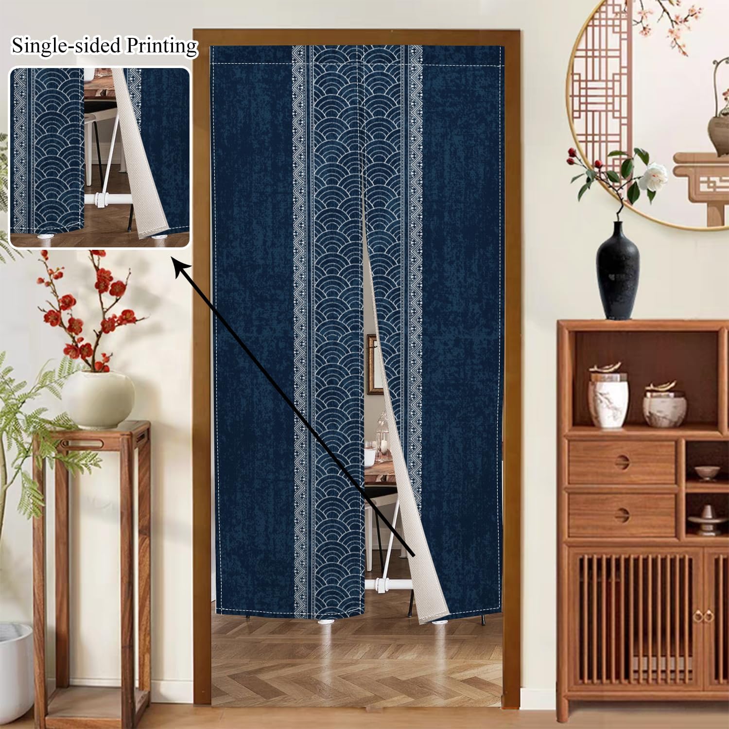 Royal Blue Noren Doorway Curtain with Split Design