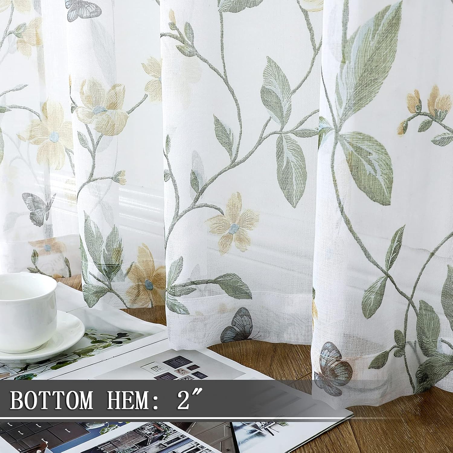 Tollpiz Sheer Floral Tier Curtains Set of 2