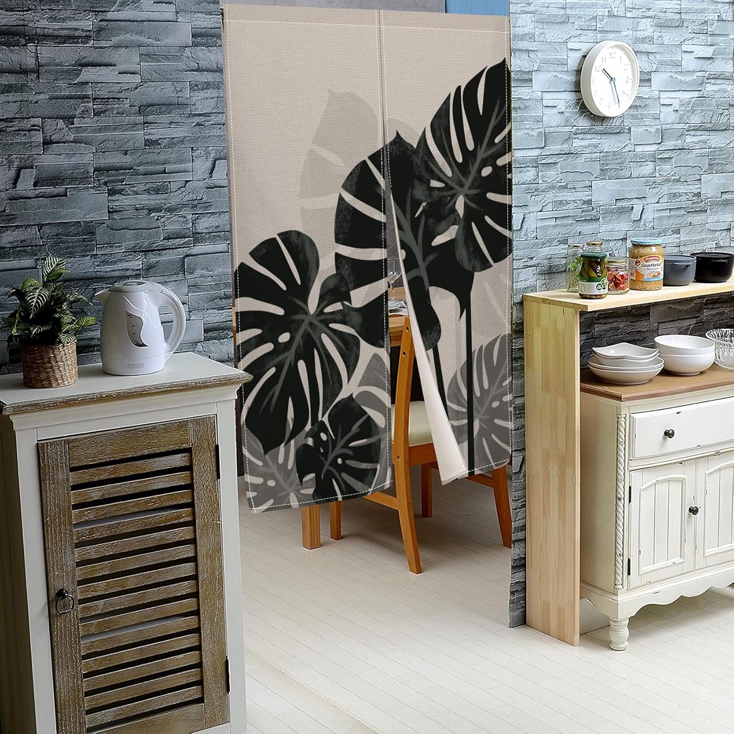 Leowefowa Japanese Noren Door Curtain Tropical Leaves Design 283x472 Inch