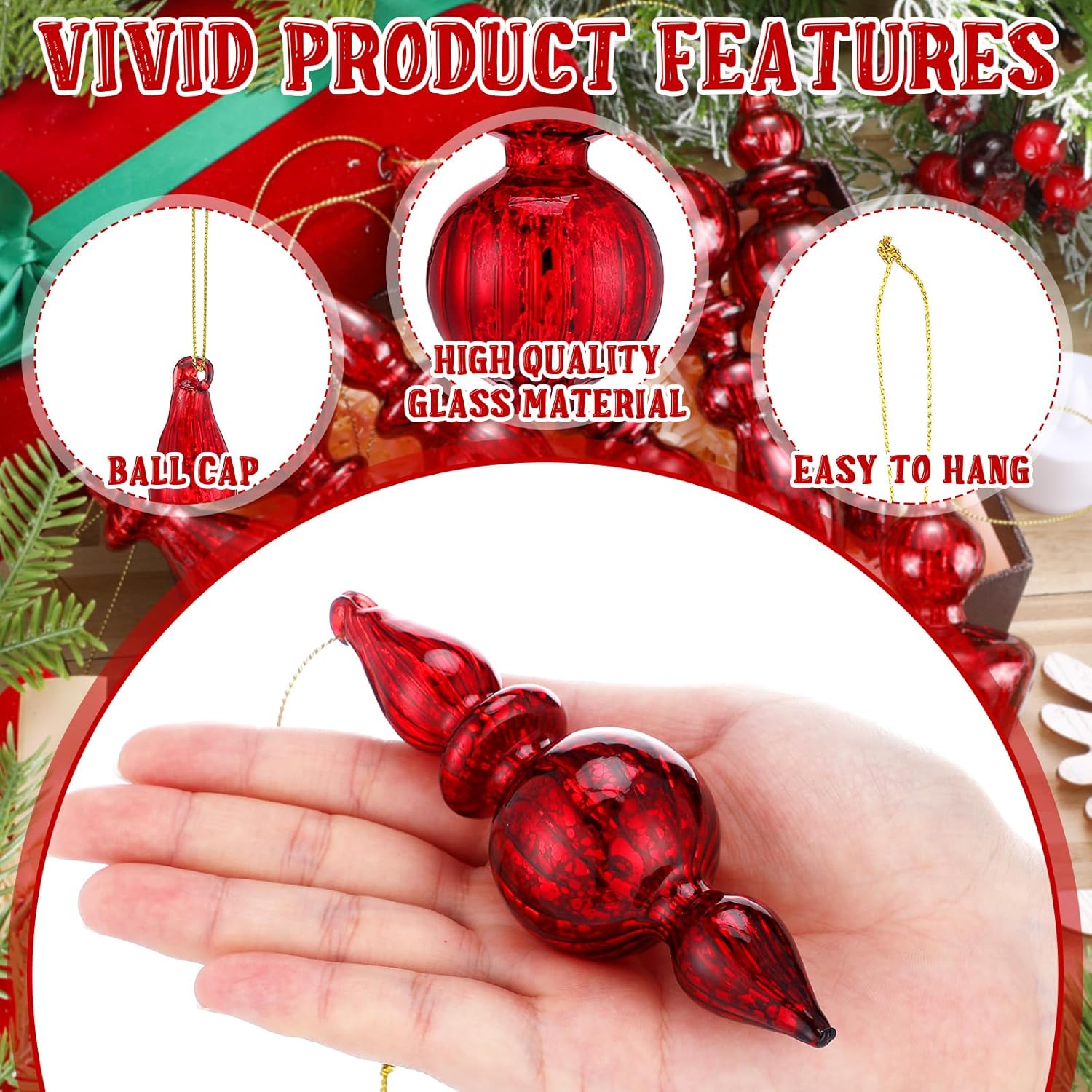 Mifoci 8 Pcs 6 Inch Mercury Glass Finials Christmas Ornaments
