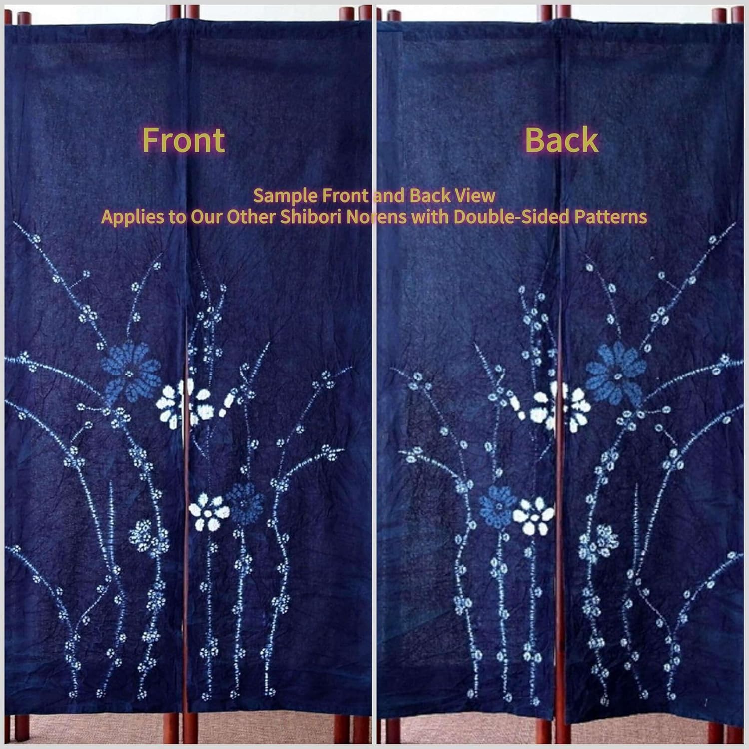 Hand Dyed Japanese Noren Curtain with Shibori Patterns