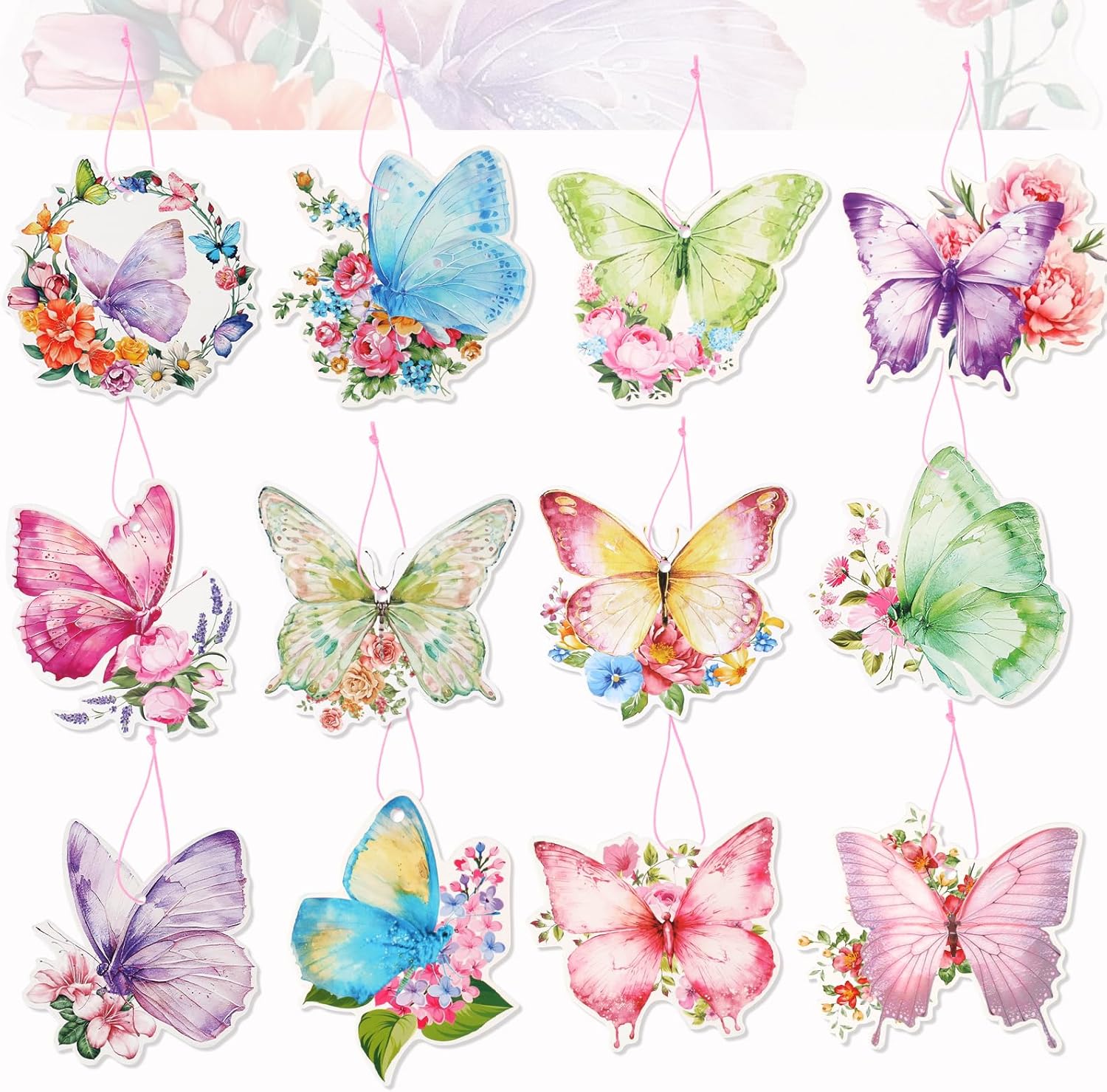 12pcs Spring Butterfly Tree Decor Pendant Set