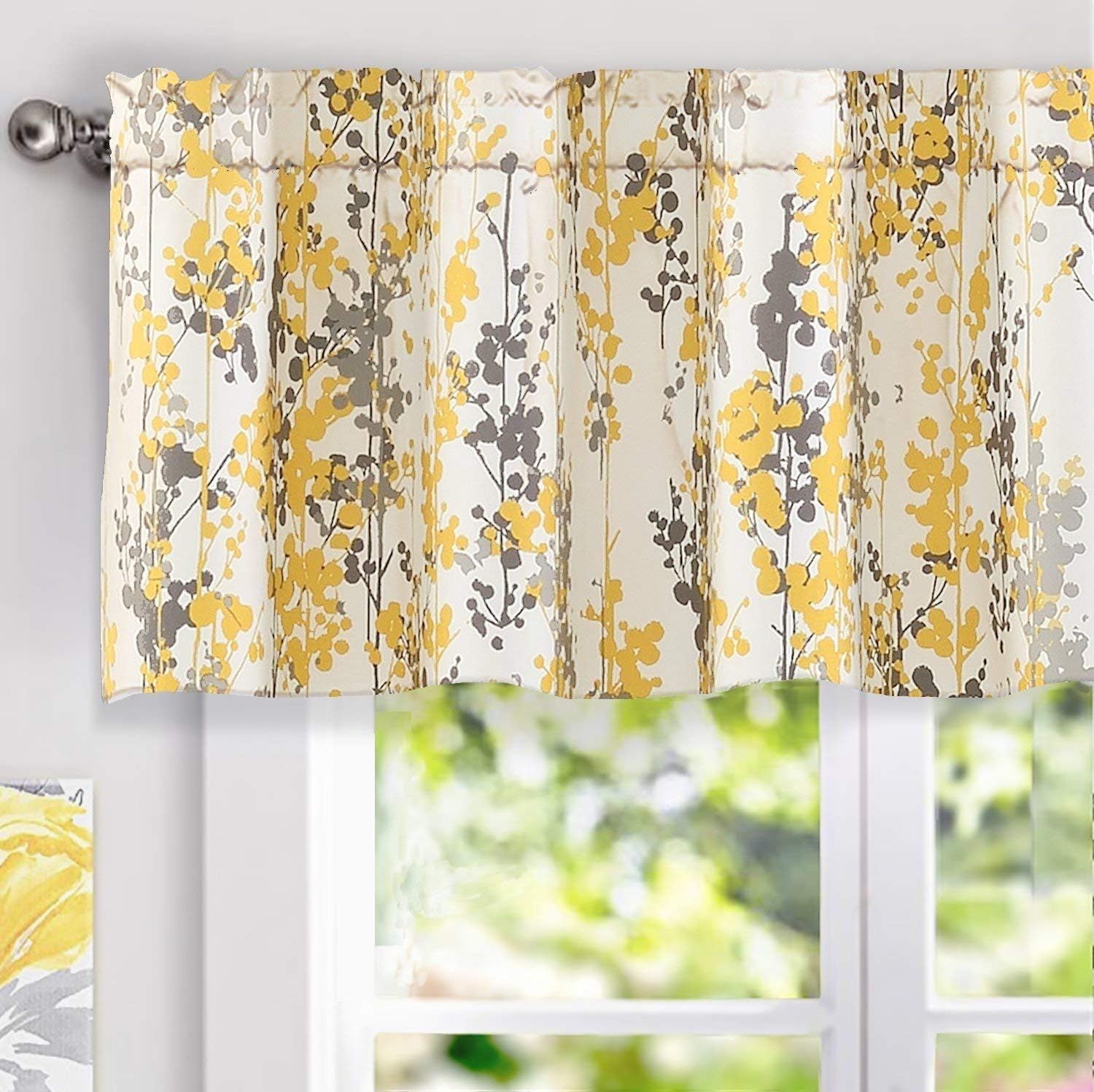 DriftAway Leah Abstract Floral Blossom Thermal Insulated Window Curtain Valance 52x18 Inches