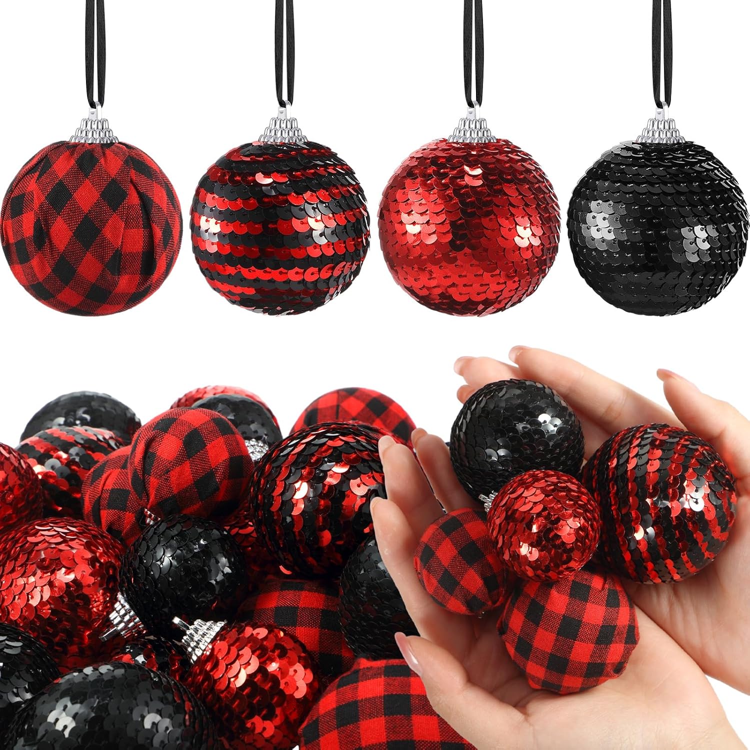 Liliful 30 Pcs Christmas Hanging Balls Red Black Set