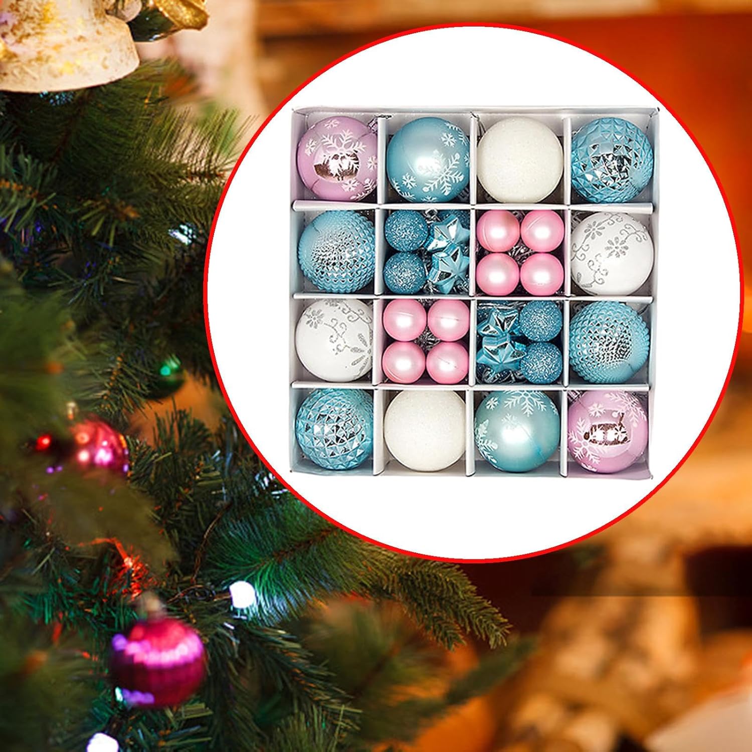 44 Piece Christmas Ball Ornaments for Holiday Decorations