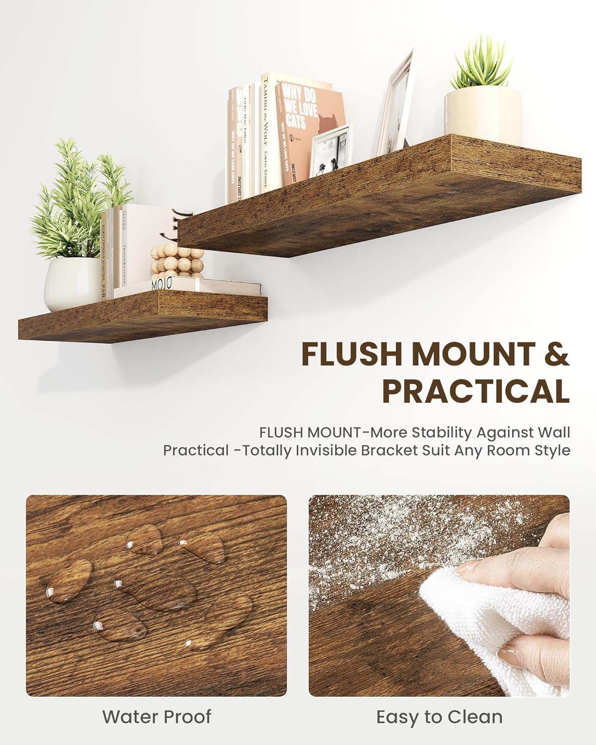 Marsmiles 24 Inch Floating Shelves Set of 2 Rustic Brown