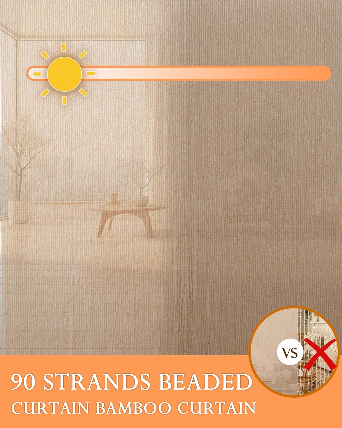 Elegant Bamboo Door Curtain - 355x79 90-Strand Beaded Divider