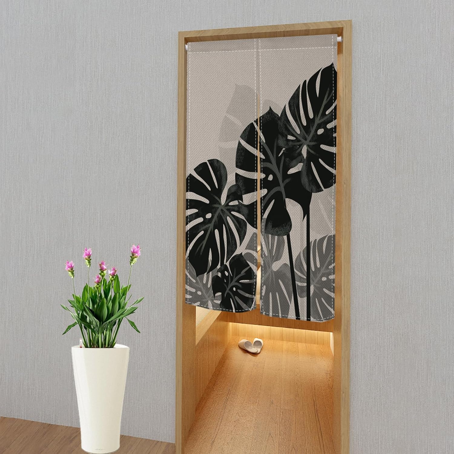 Leowefowa Japanese Noren Door Curtain Tropical Leaves Design 283x472 Inch