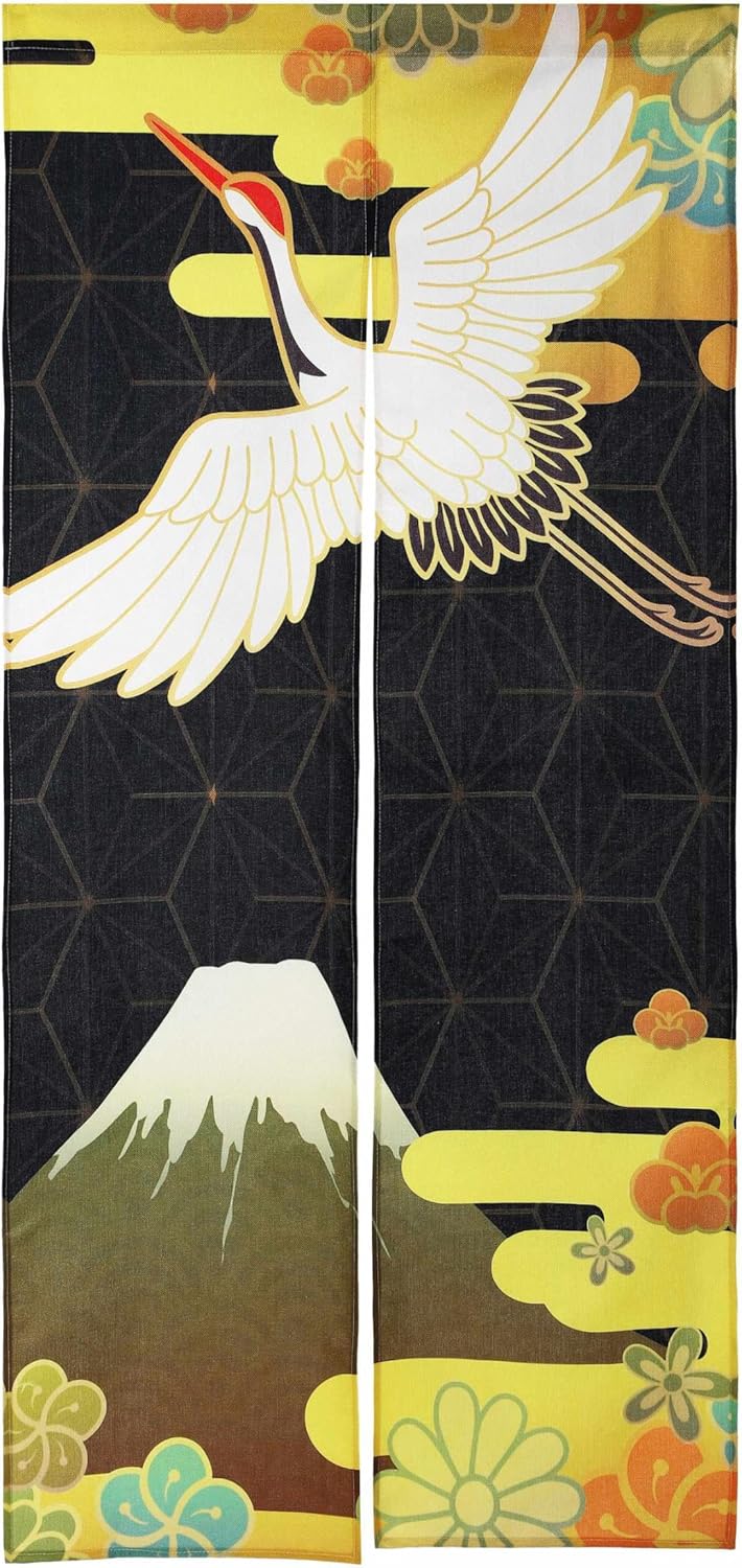 Noren Japanese Crane Pattern Doorway Panel