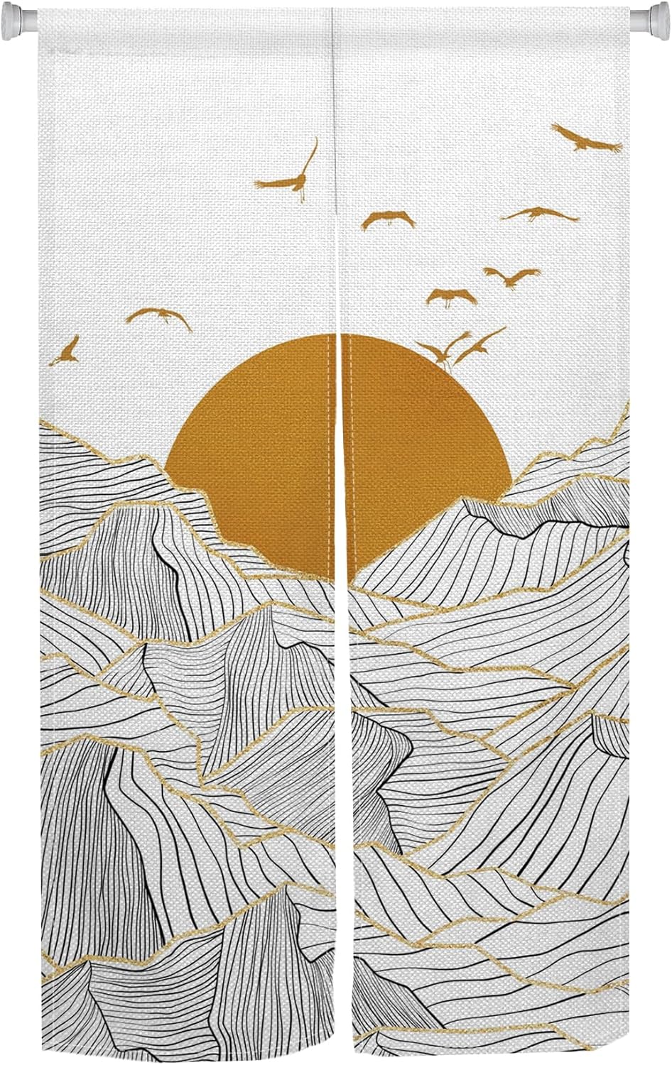 Traditional Japanese Noren Door Curtain with Sunset Mountain Print
