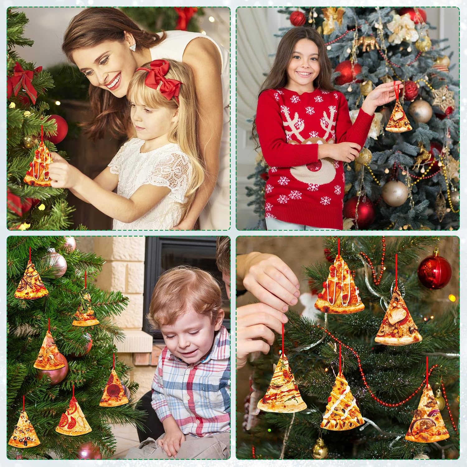 D4DREAM 12Pcs Wooden Pizza Slice Christmas Ornaments