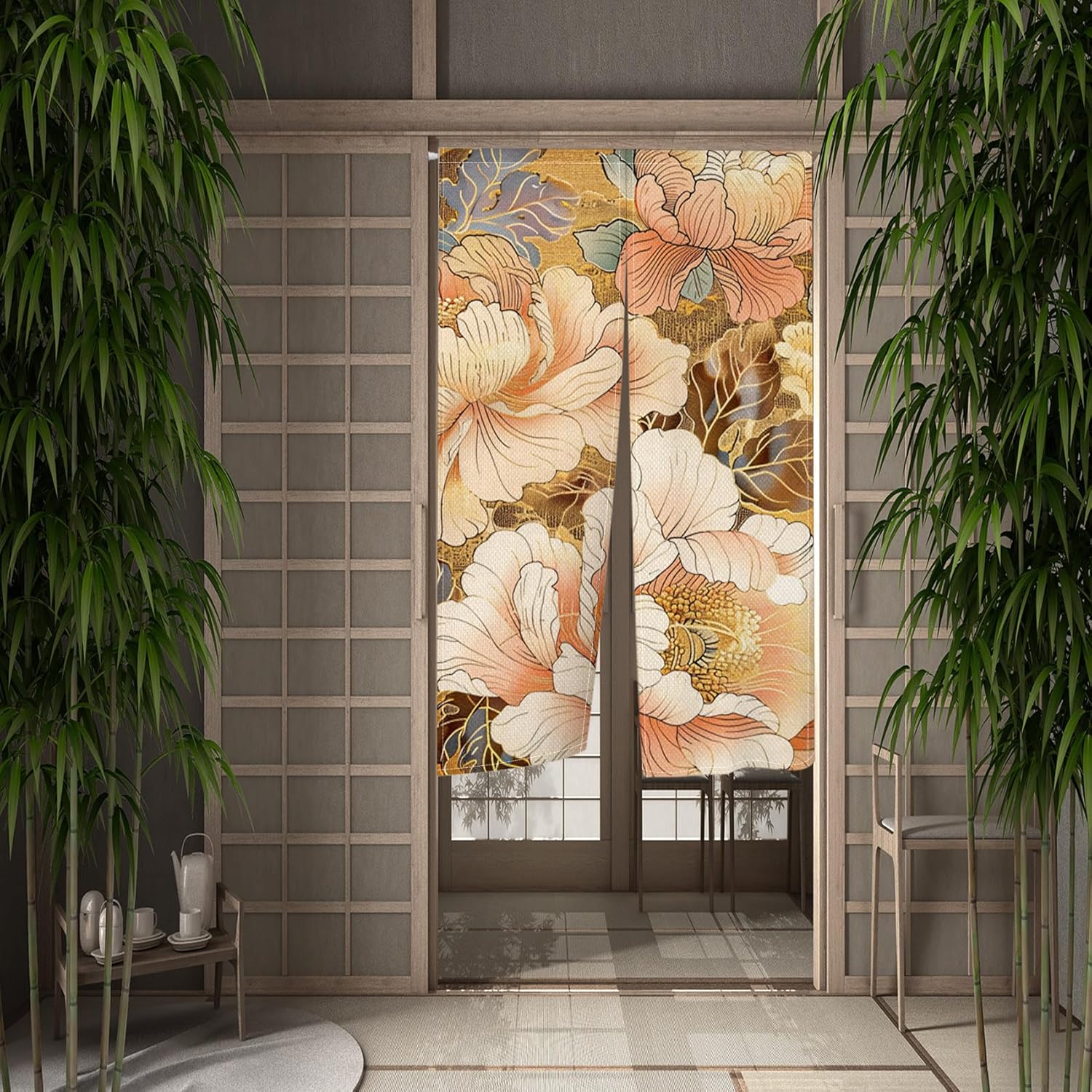 Chinese Style Blooming Flowers Panel Curtain for Home Use