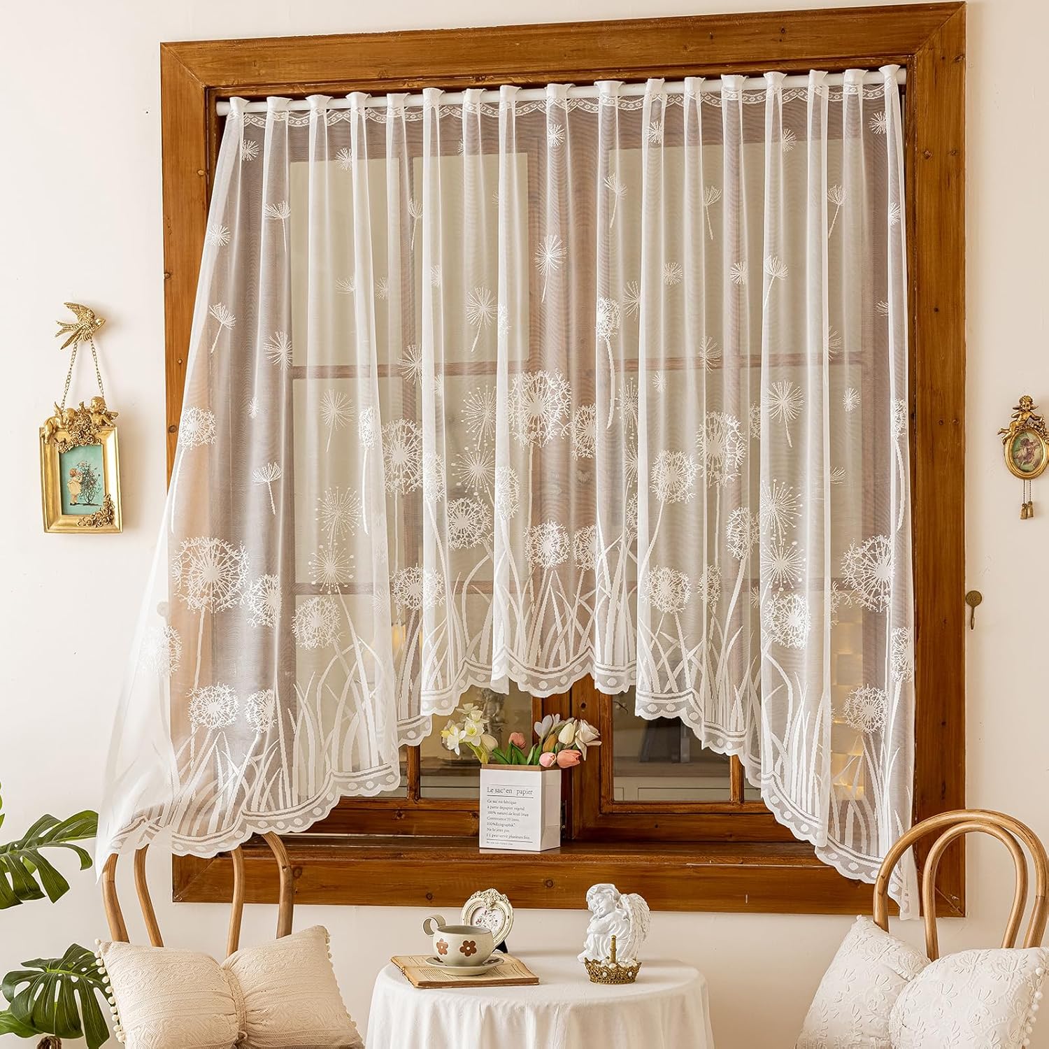 Kotile Ivory Lace Swag Valance Curtain 118x63 Inch