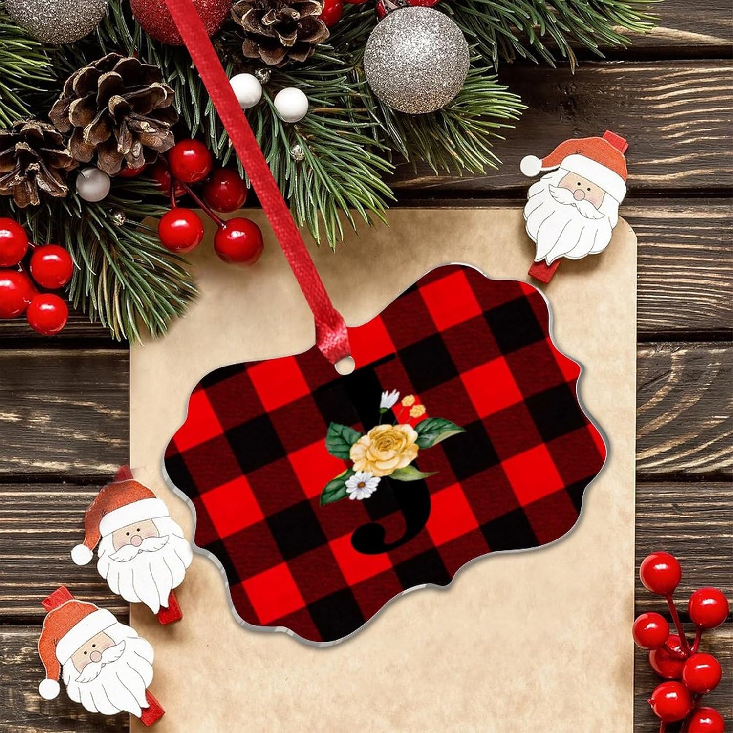 Clear Acrylic Christmas Ornaments with Initial J 2023