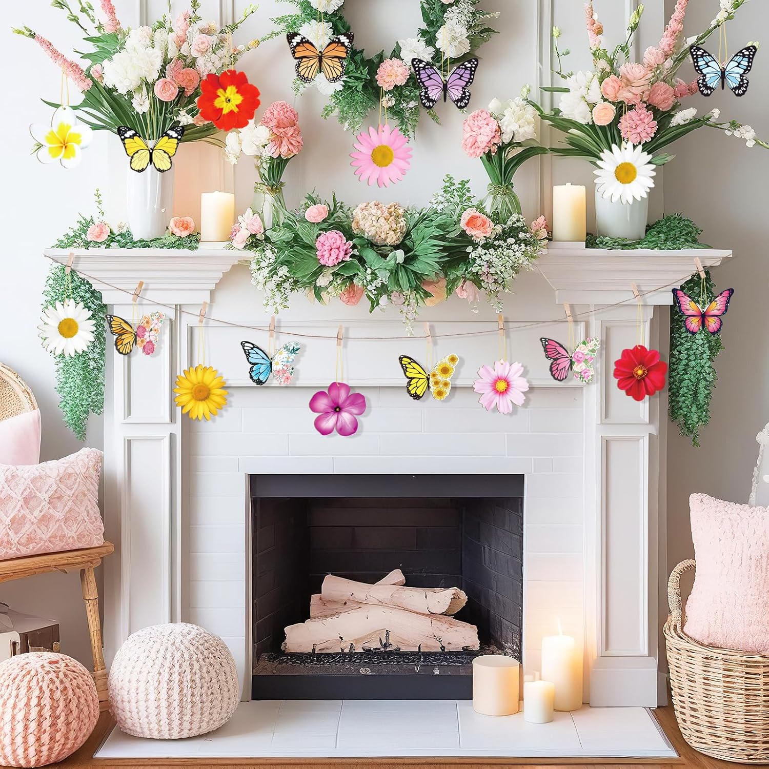 40 Pcs Spring Flower Butterfly Hanging Ornaments Set