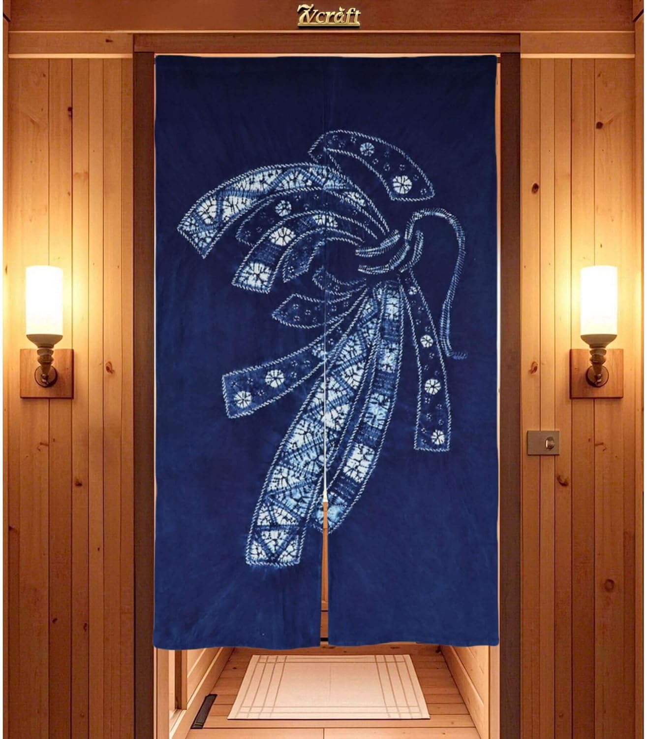 Hand Dyed Japanese Noren Curtain with Shibori Patterns