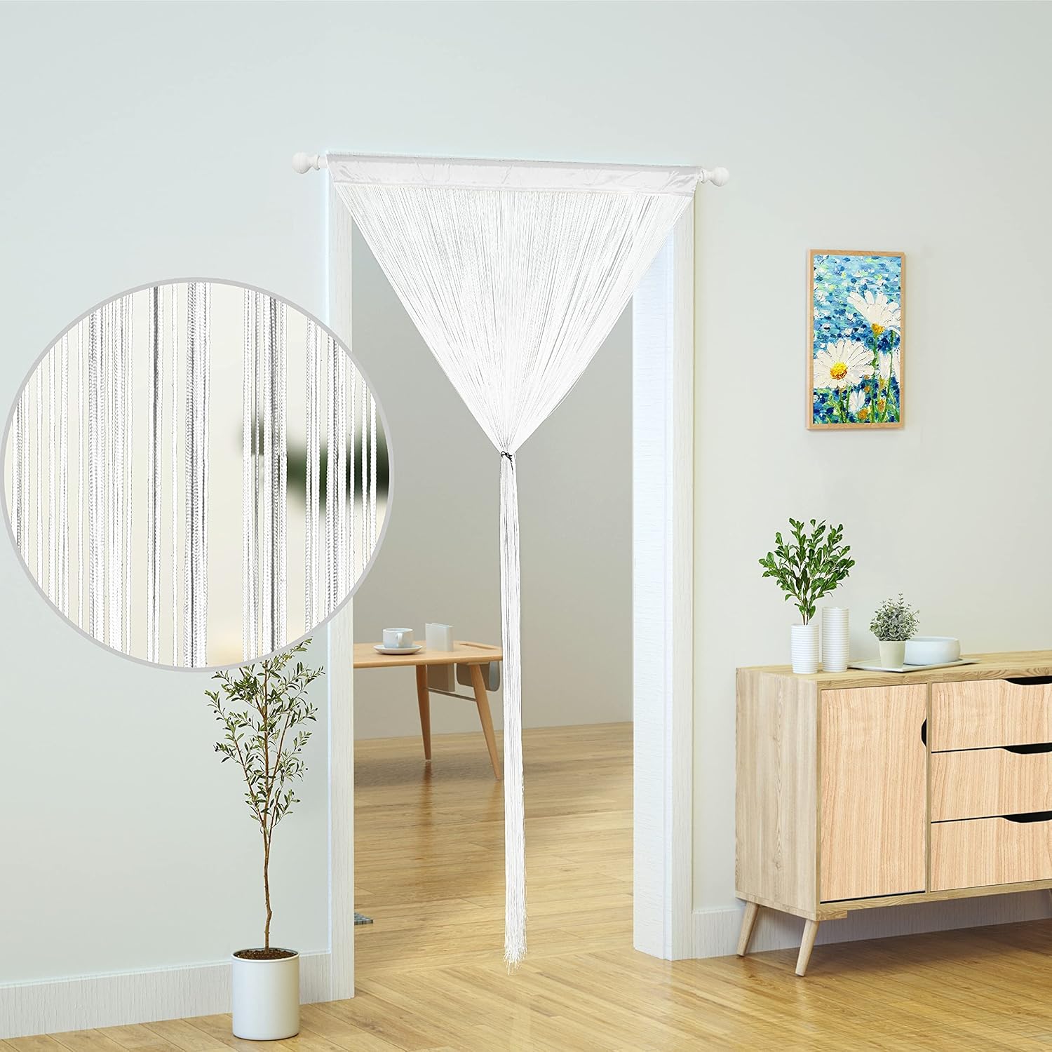 Boho Door Curtain with 15 Strings per Inch White