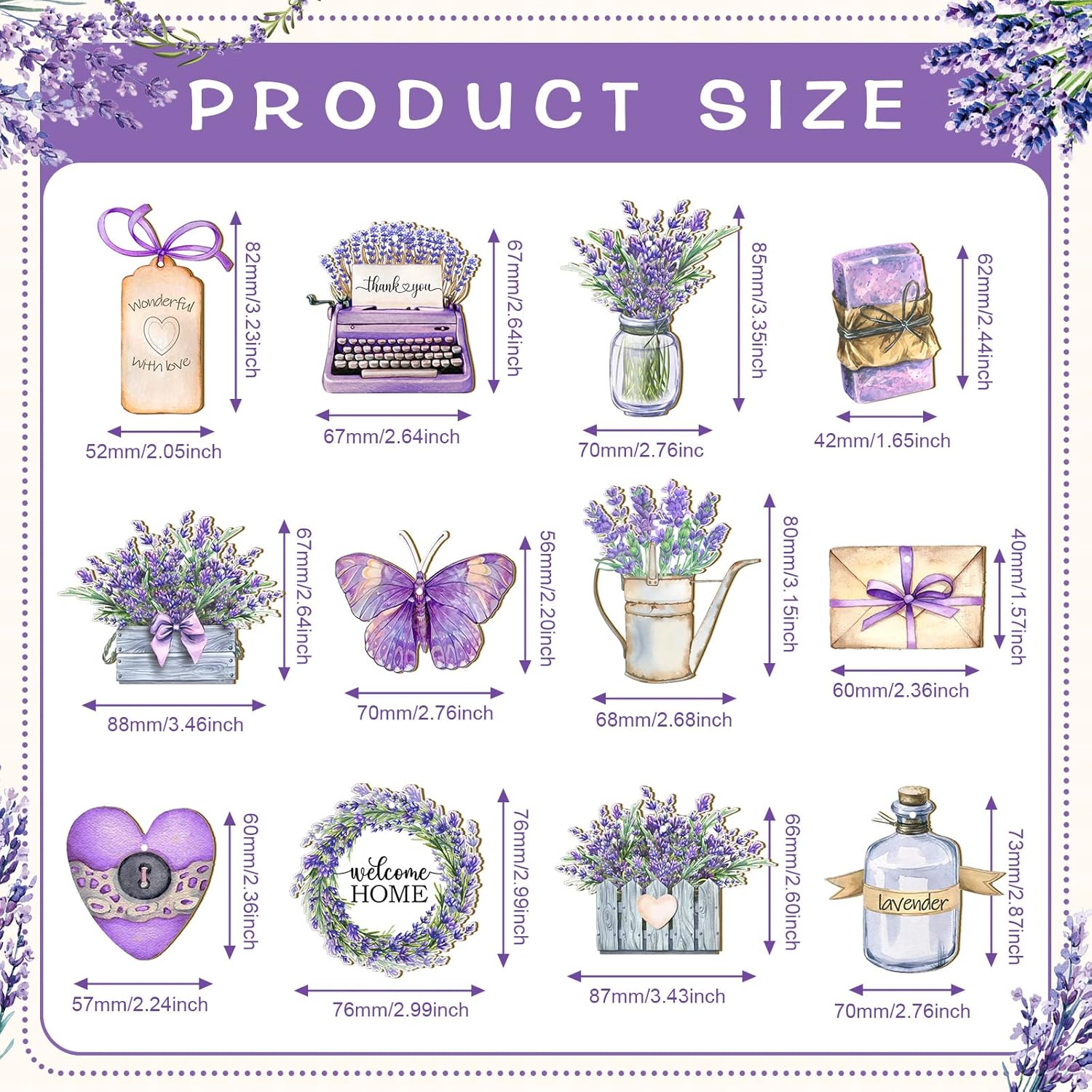Maitys 36 Pcs Purple Lavender Wooden Tree Ornaments
