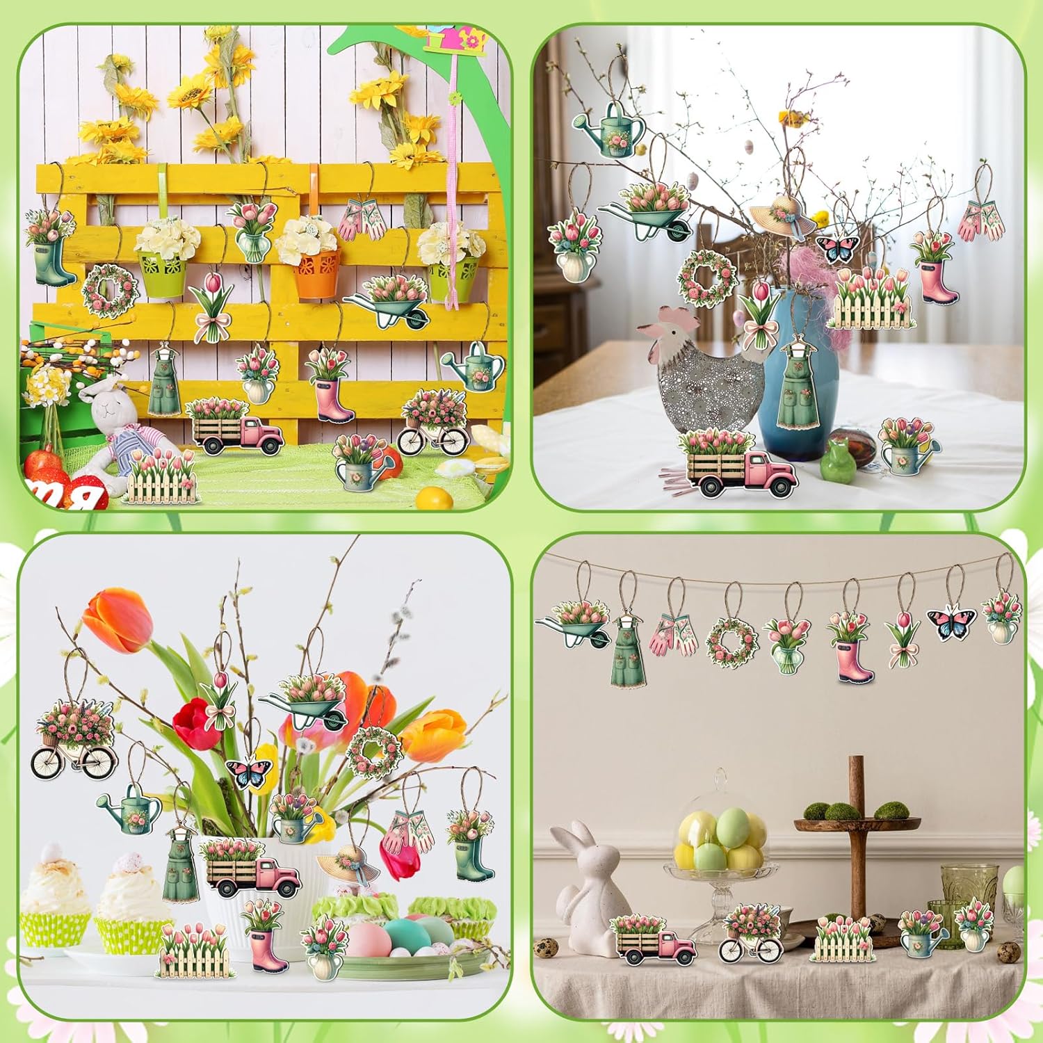48PCS Spring Wooden Flower Hanging Decorations