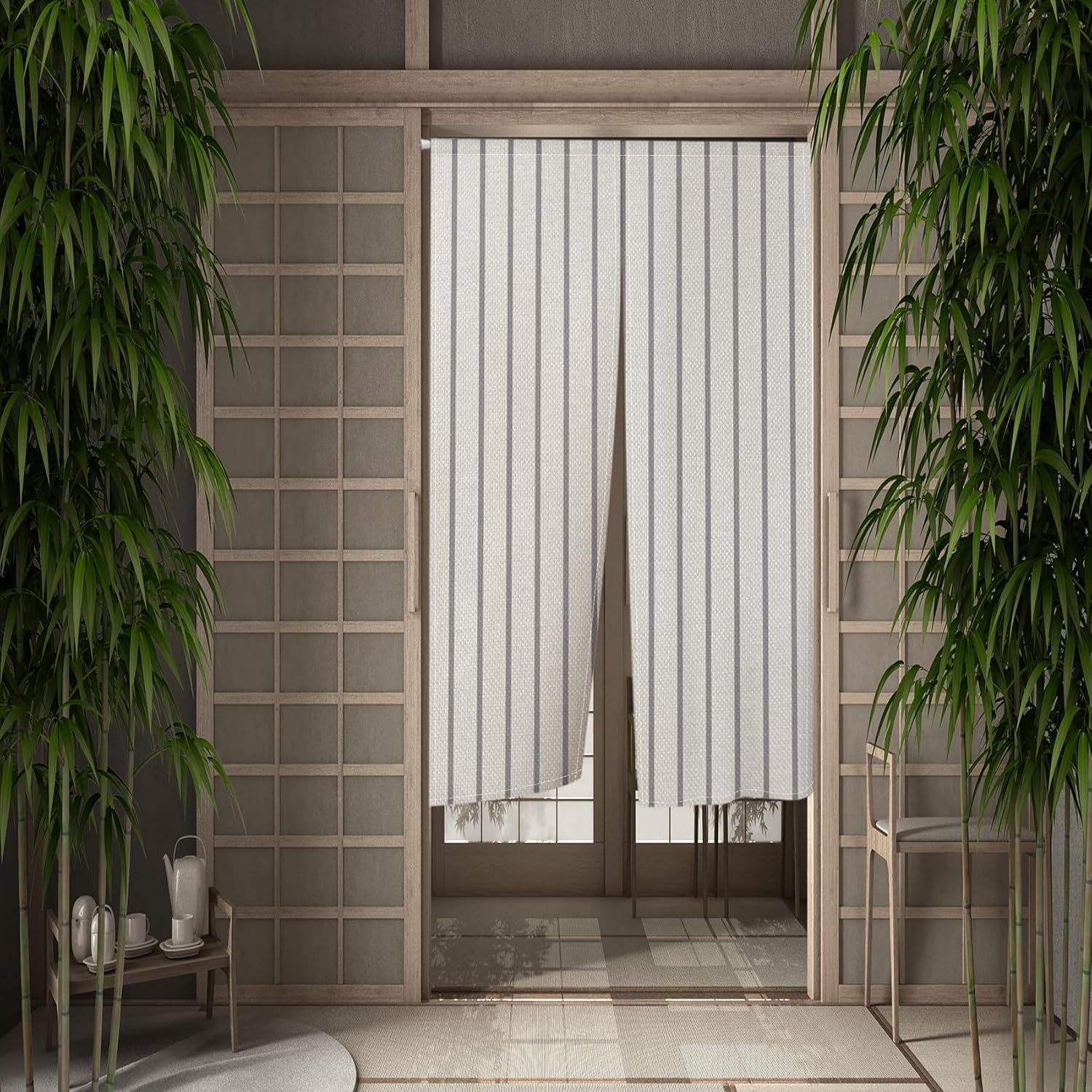 Leowefowa Modern Gray Stripe Door Curtain for Privacy