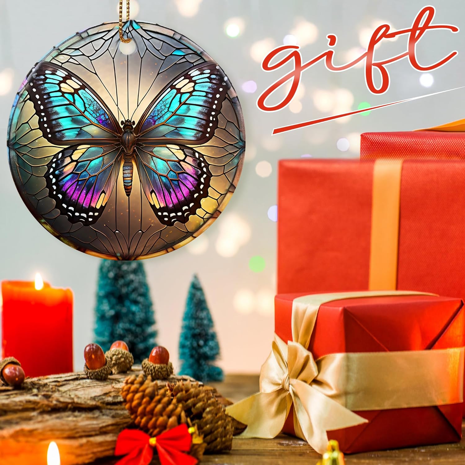 Colorful Ceramic Butterfly Christmas Ornament for Tree