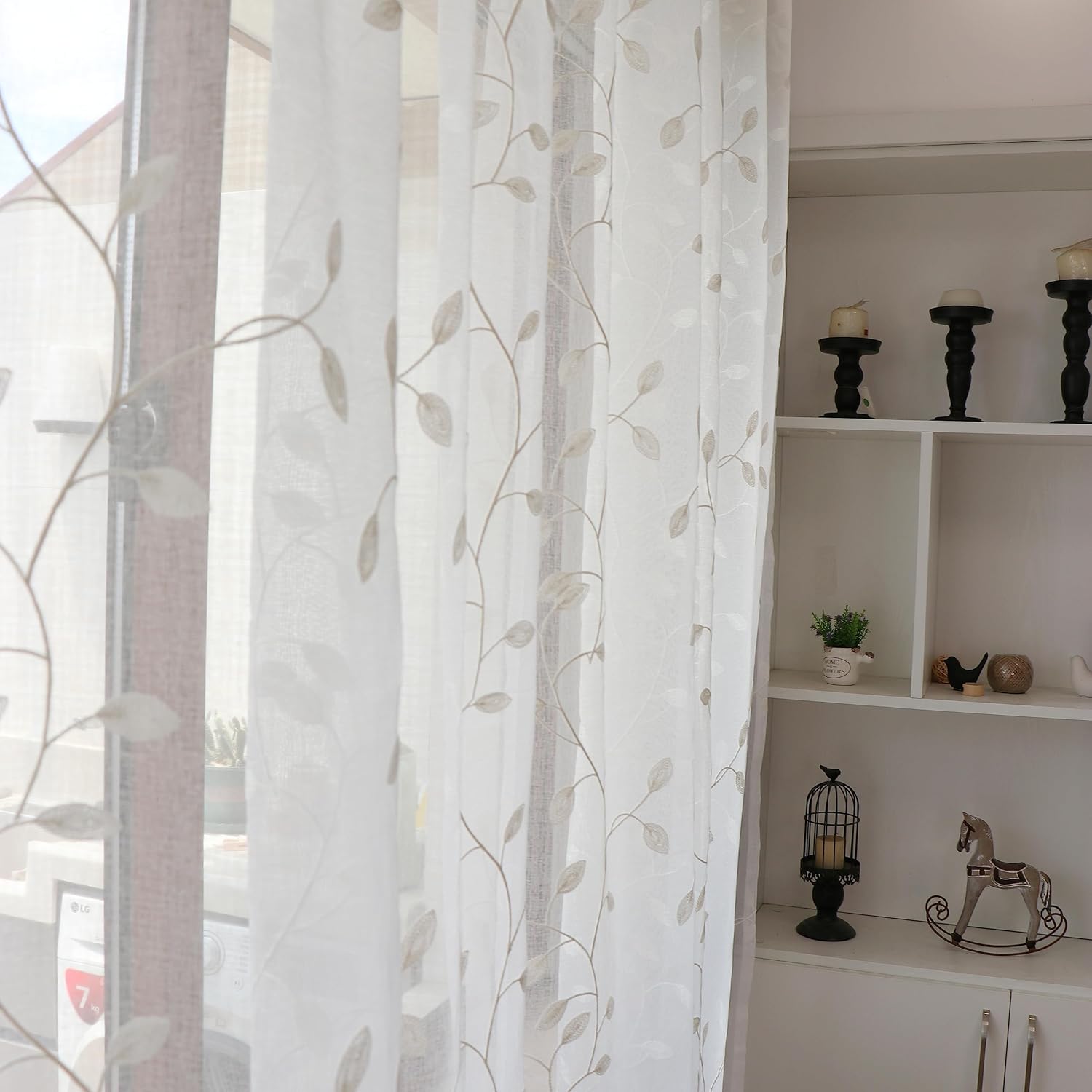 Slow Soul Set of 2 White Leaf Sheer Curtains