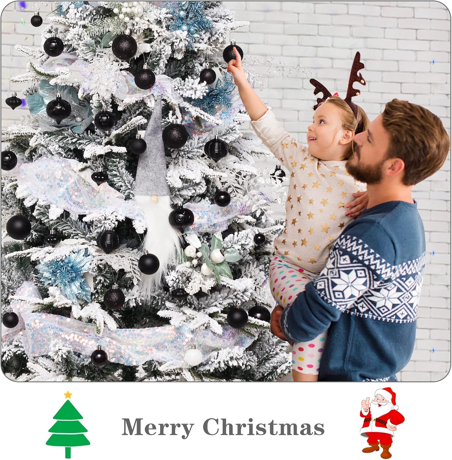 52-Pack Shatterproof Black Christmas Tree Ornaments with Star Topper