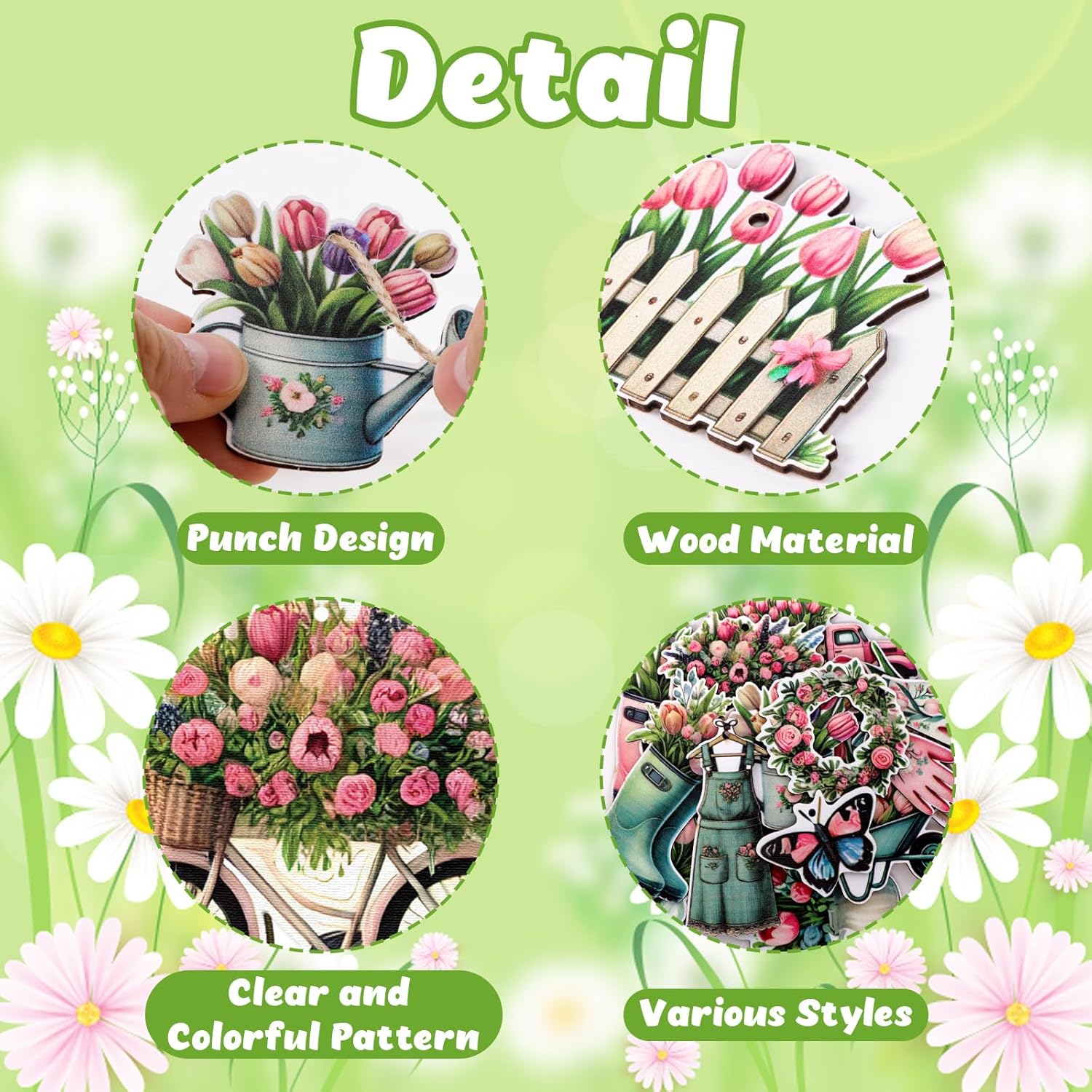48PCS Spring Wooden Flower Hanging Decorations