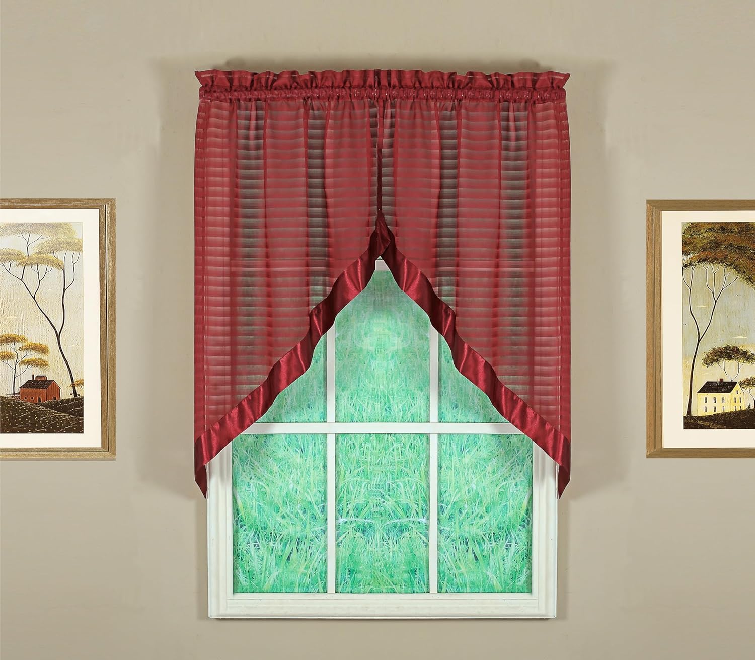 Todays Curtain Silhouette Stripe Sheer Swag 38 Burgundy
