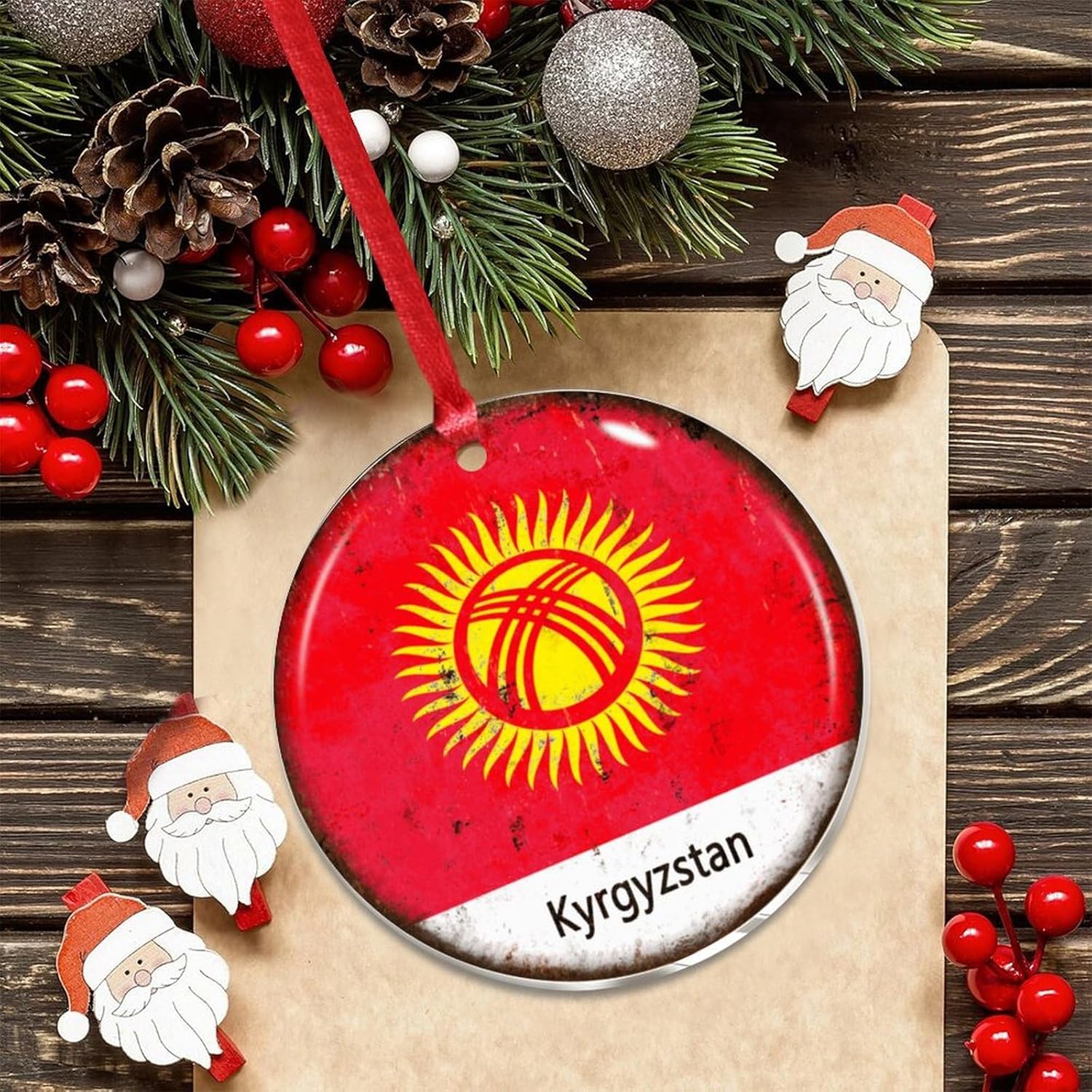 3 inch Acrylic Christmas Ornaments 2024 Kyrgyzstan Flag Decor