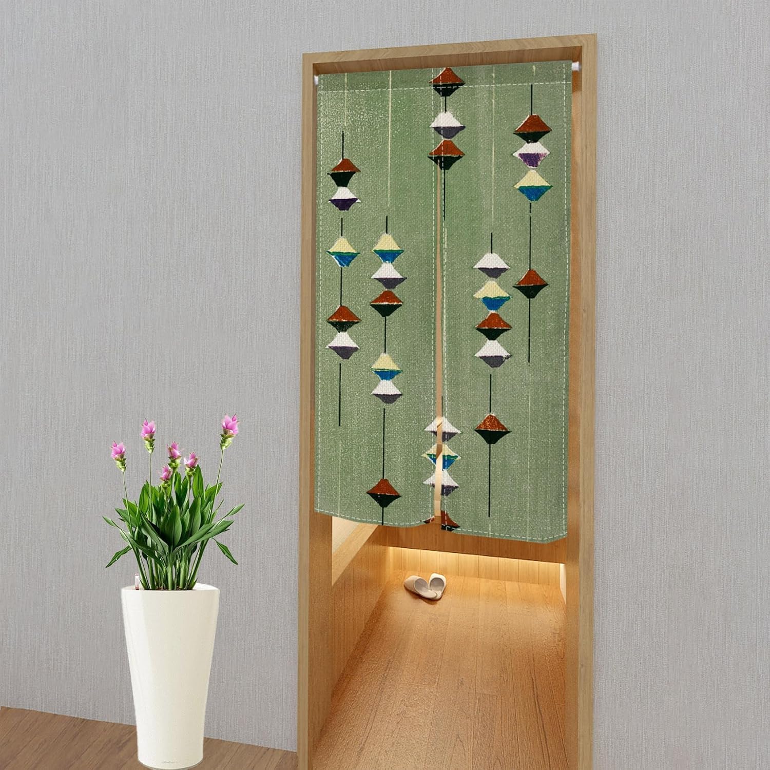 Leowefowa Noren Door Curtain Green Geometry Panel
