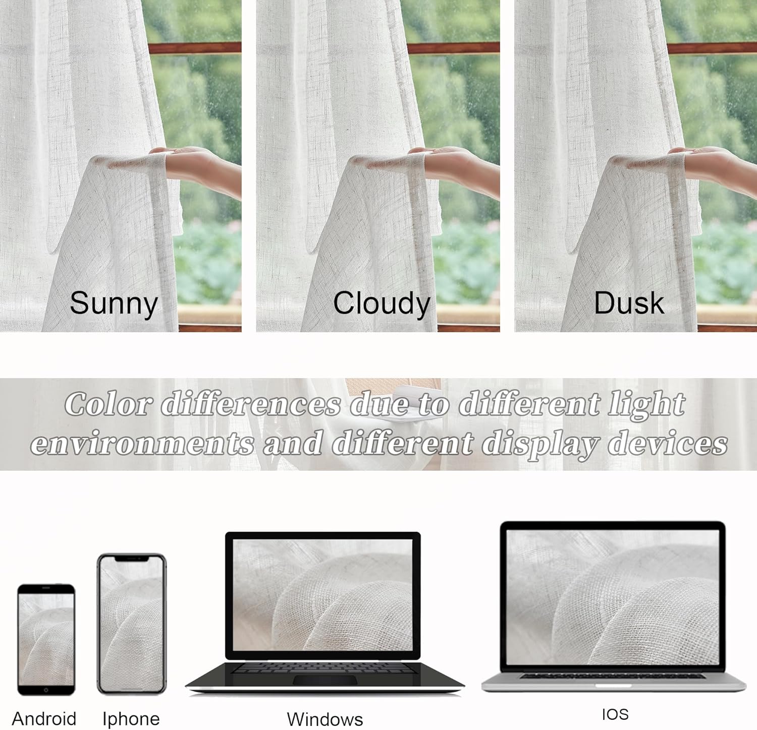 DUALIFE White Linen Sheer Curtains 84x96 for Wide Windows