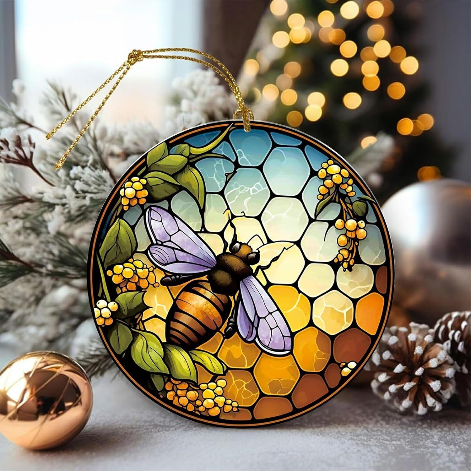 Floral Bee Christmas Tree Decor 2024 Hanging Ornament