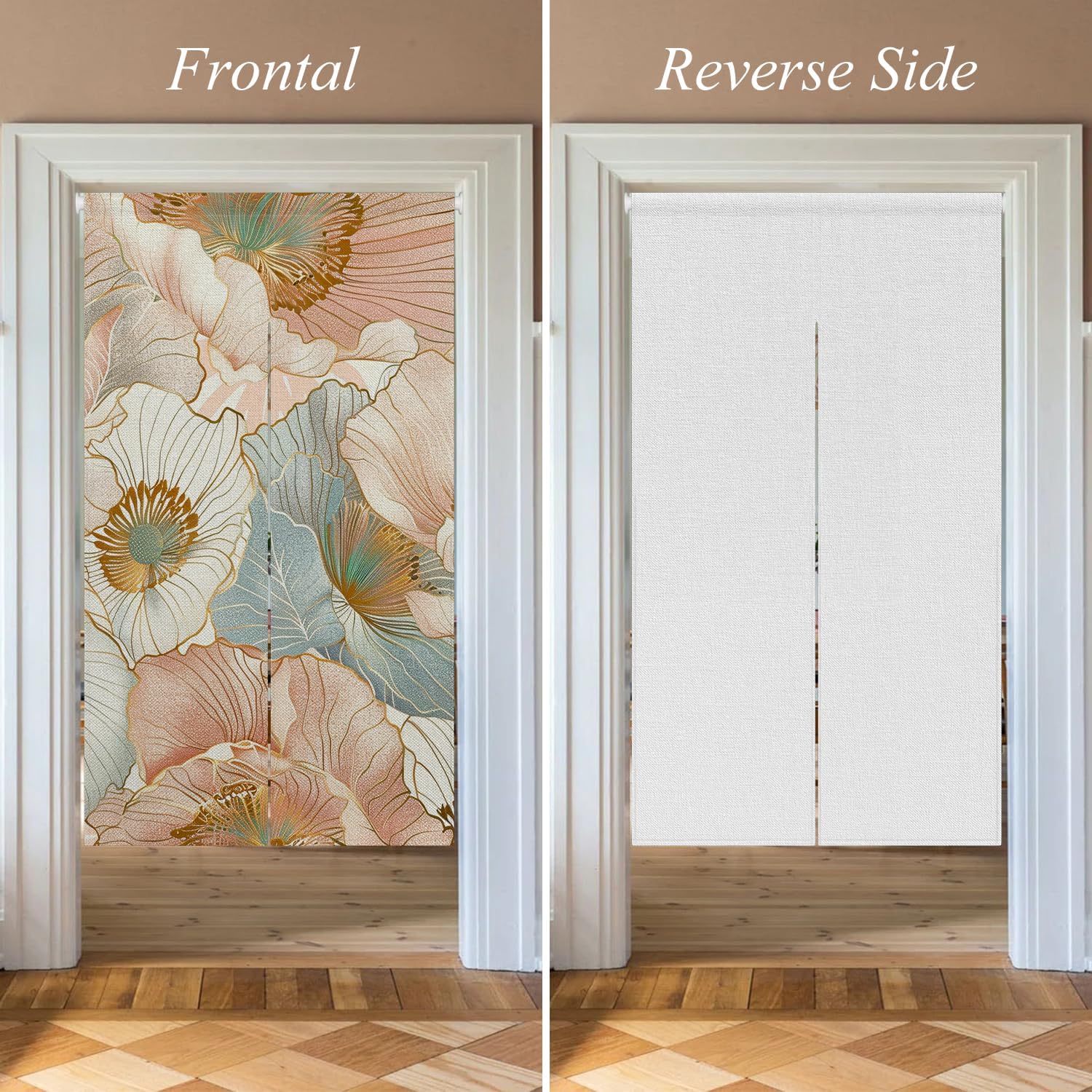 Boho Style Japanese Noren Panel Door Curtain with Flowers Pattern