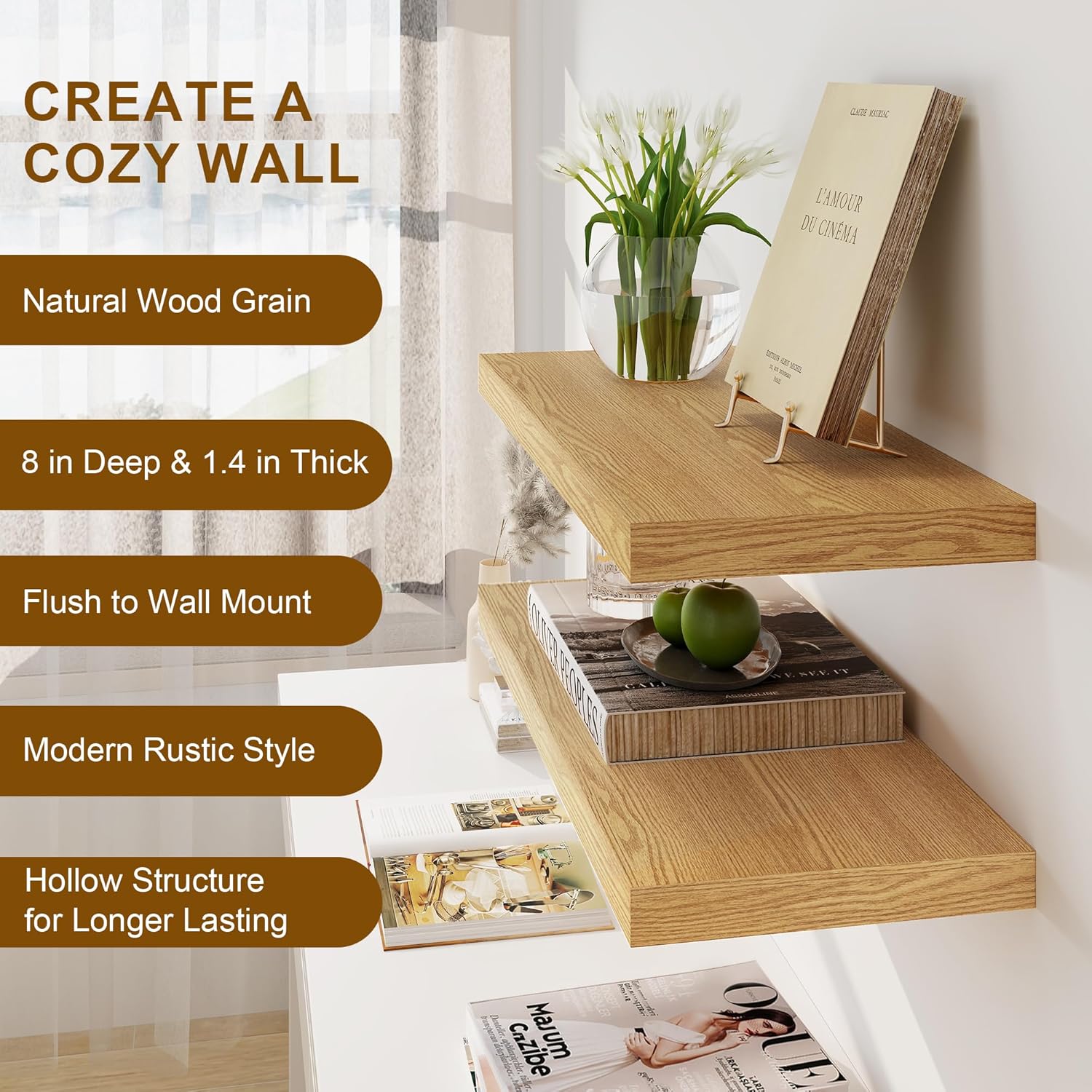 Fun Memories 36 Inch Floating Shelf Set of 2 Oak
