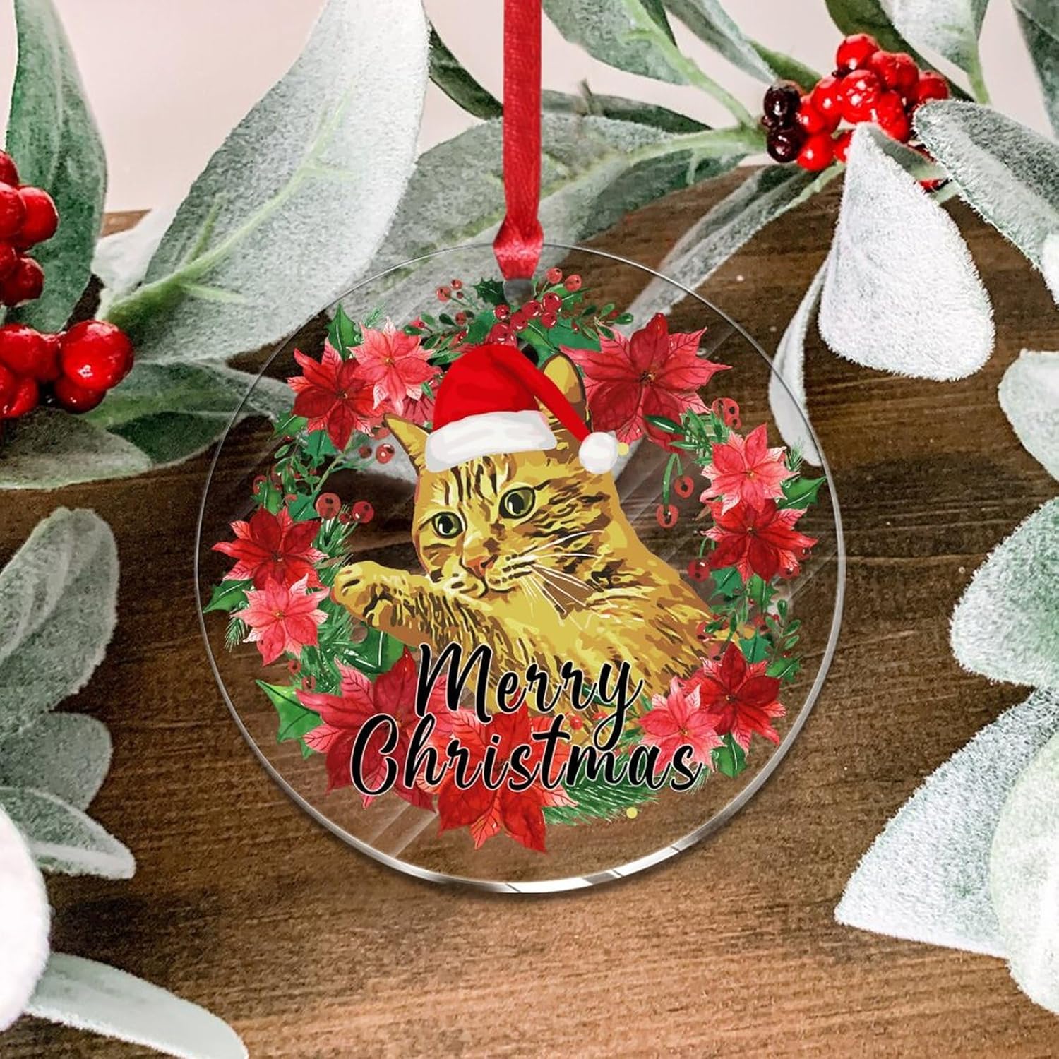 3 Inch Clear Acrylic Christmas Ornaments with Santa Hat