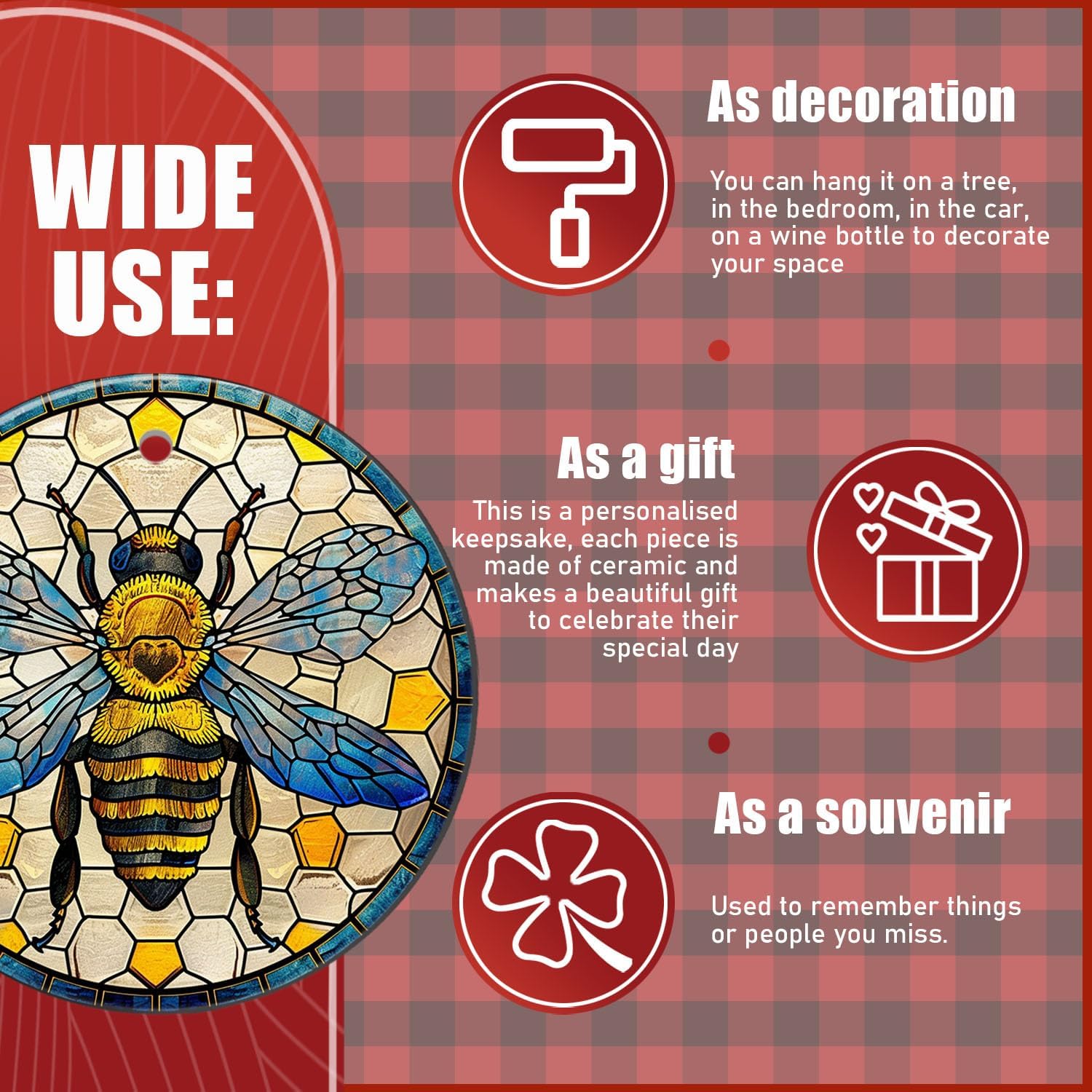 Gelyijix Funny Stained Glass Bee Christmas Ornament
