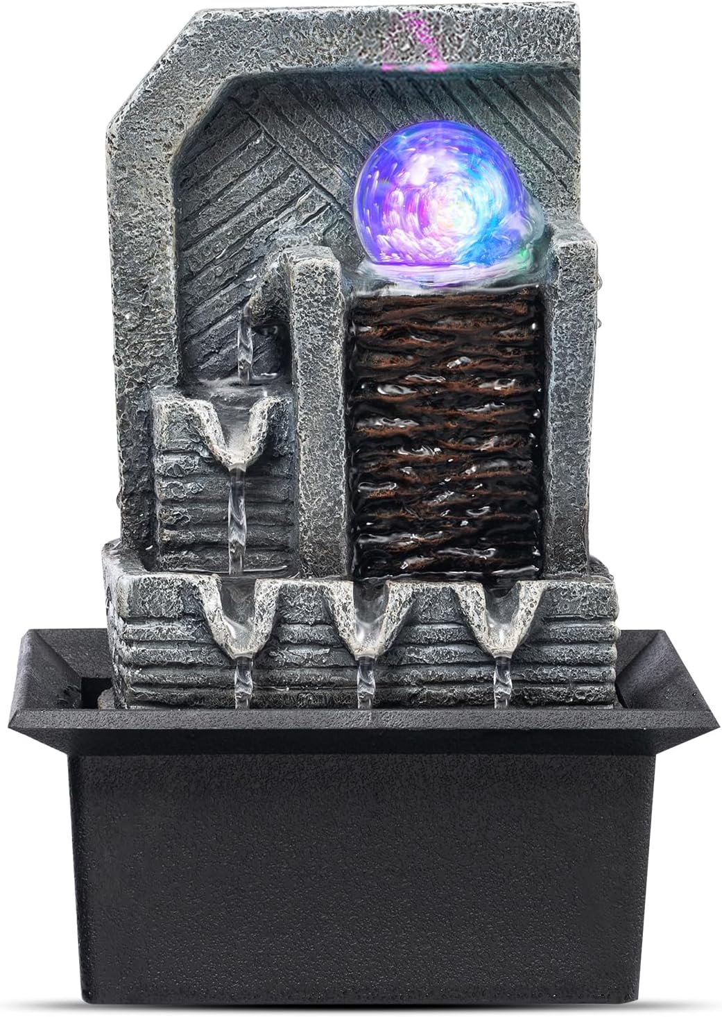 AMOOTEK Tabletop Fountain with LED Lights and Rotating Sphere