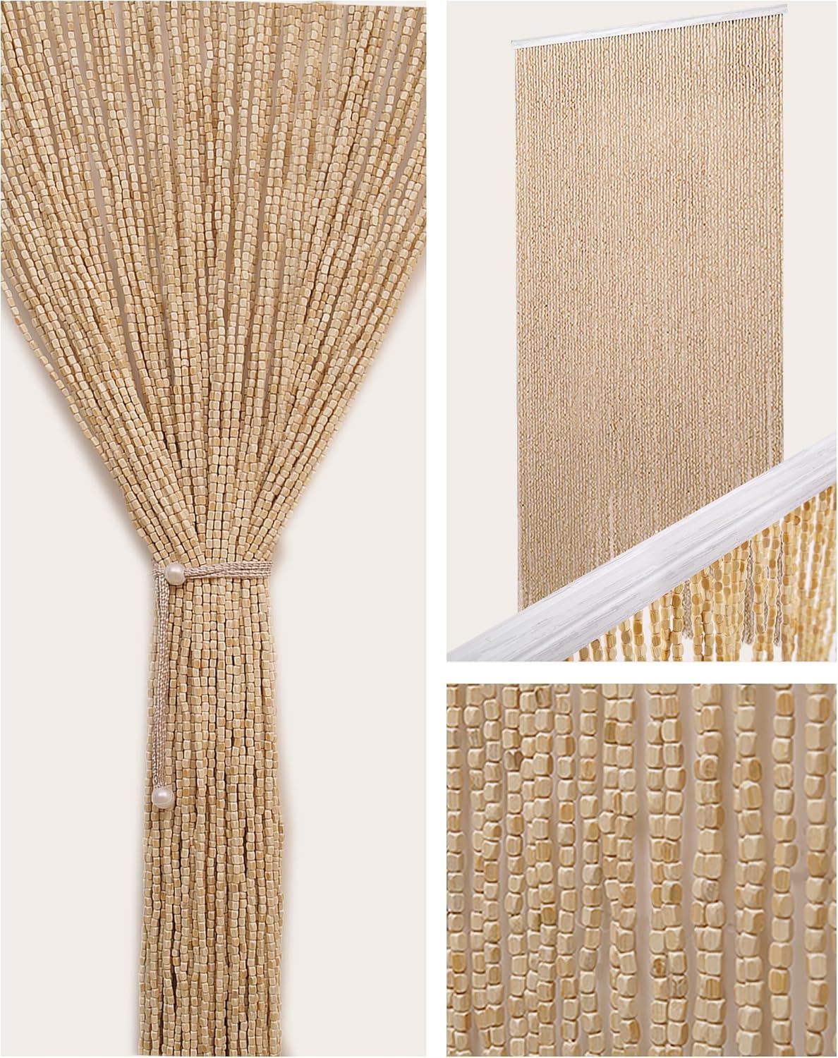 Elegant Bamboo Door Curtain - 355x79 90-Strand Beaded Divider