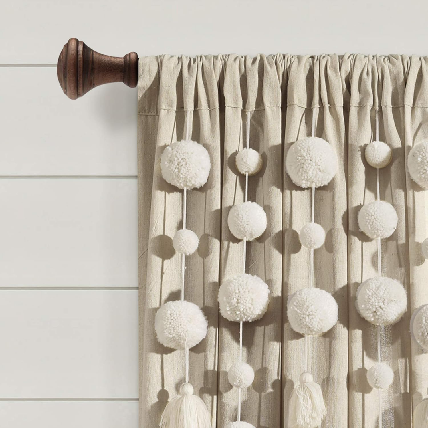 Lush Decor Boho Pom Tassel Curtain Panel 84x52in Dark Linen