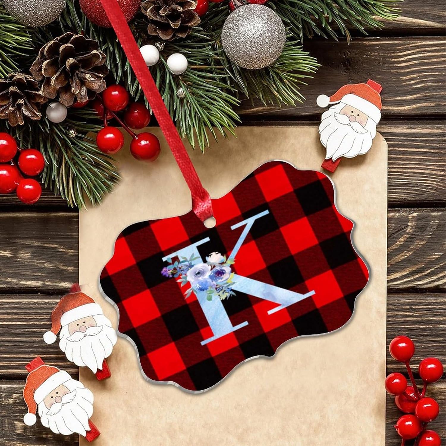 Acrylic Christmas Ornaments 2023 Monogram Initial K Hanging Baubles