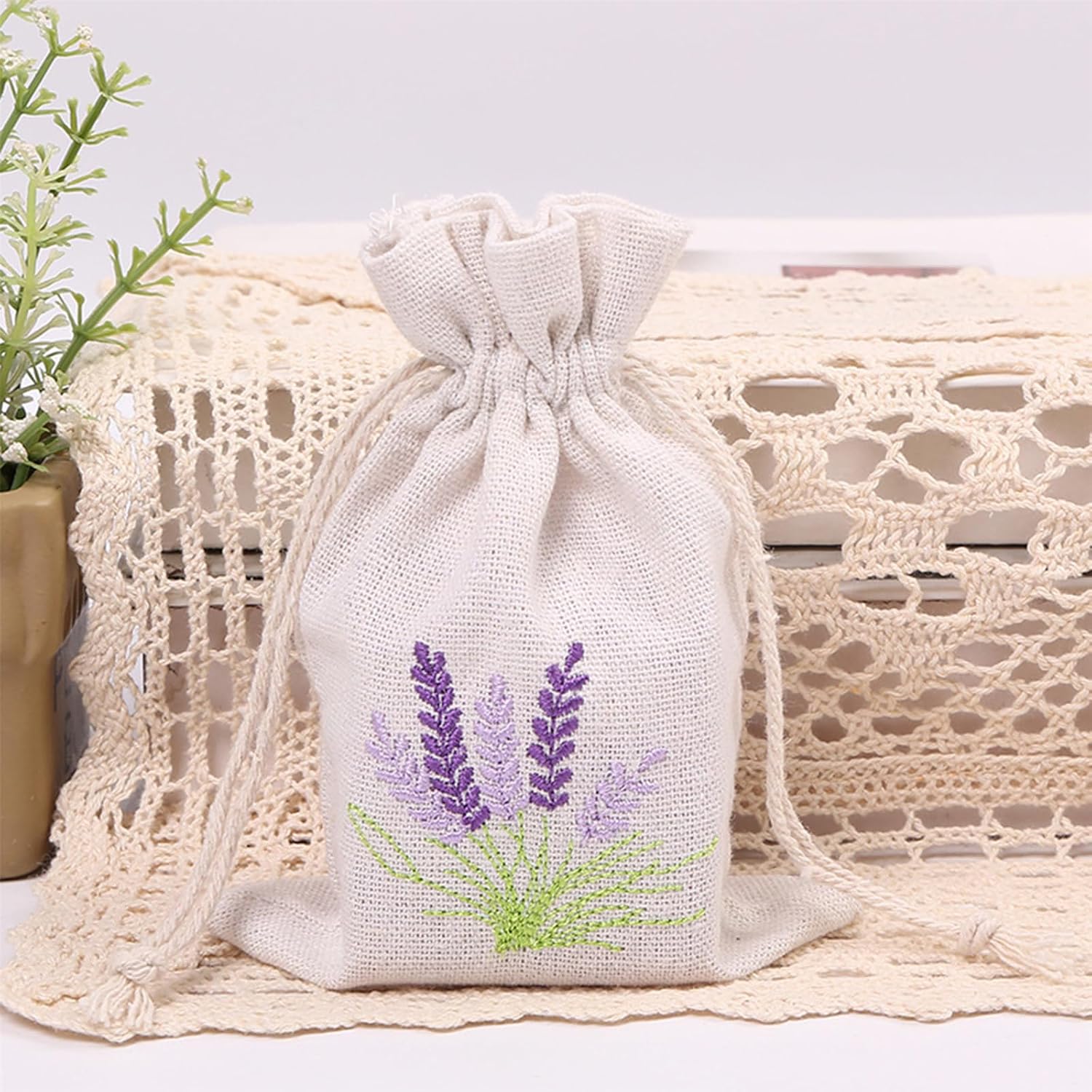 Pack Of 10 Cotton Linen Drawstring Bags for Lavender Storage