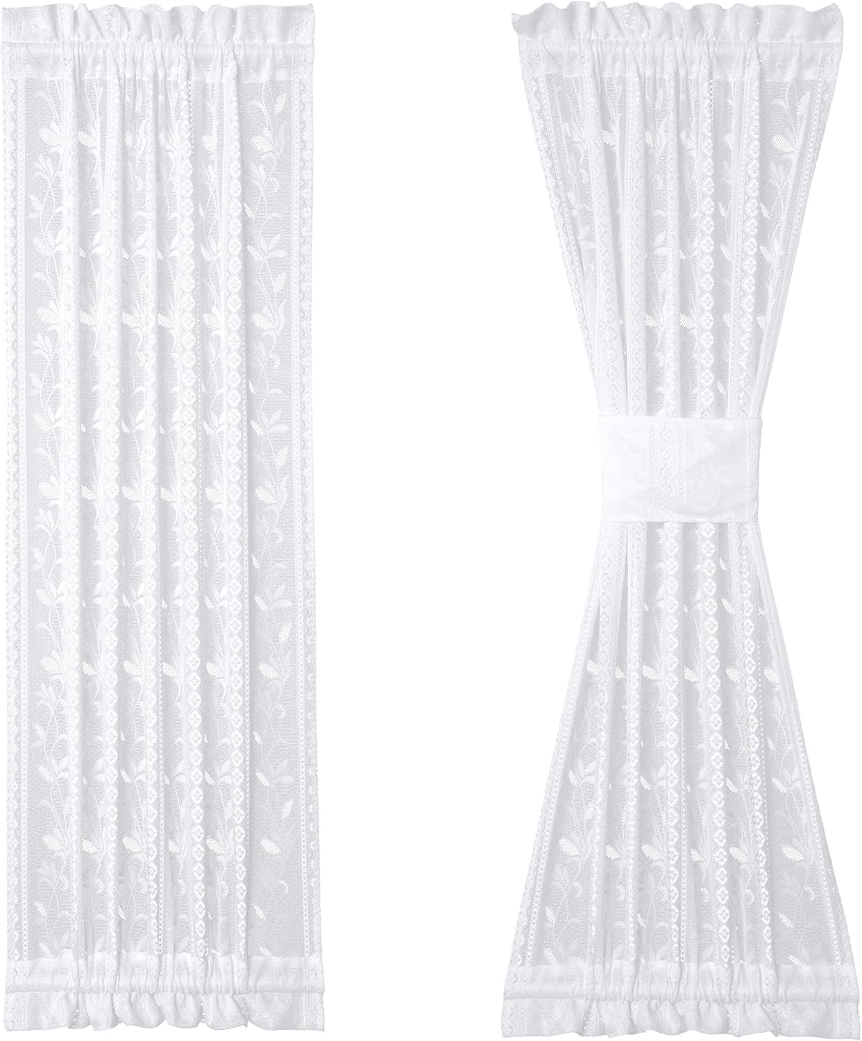 2 Pcs White Lace French Door Curtain Panels 72 Inch Long