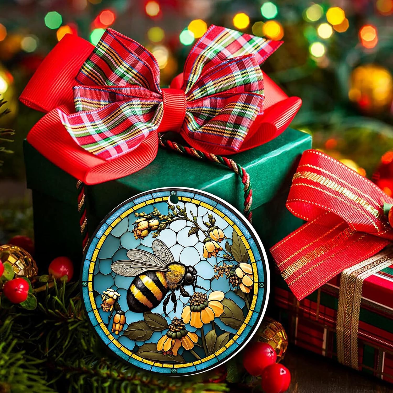 Bee Christmas Ornament 315 Inch Acrylic Round Tree Decor