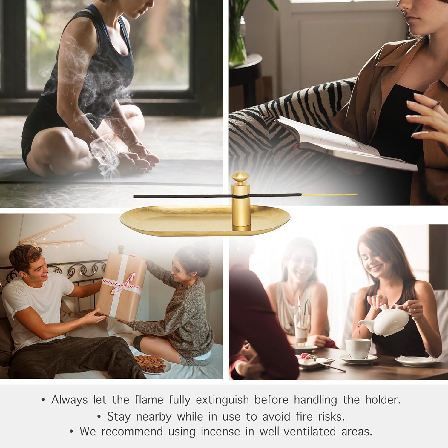 Brass Incense Holder with Tray Set for Meditation