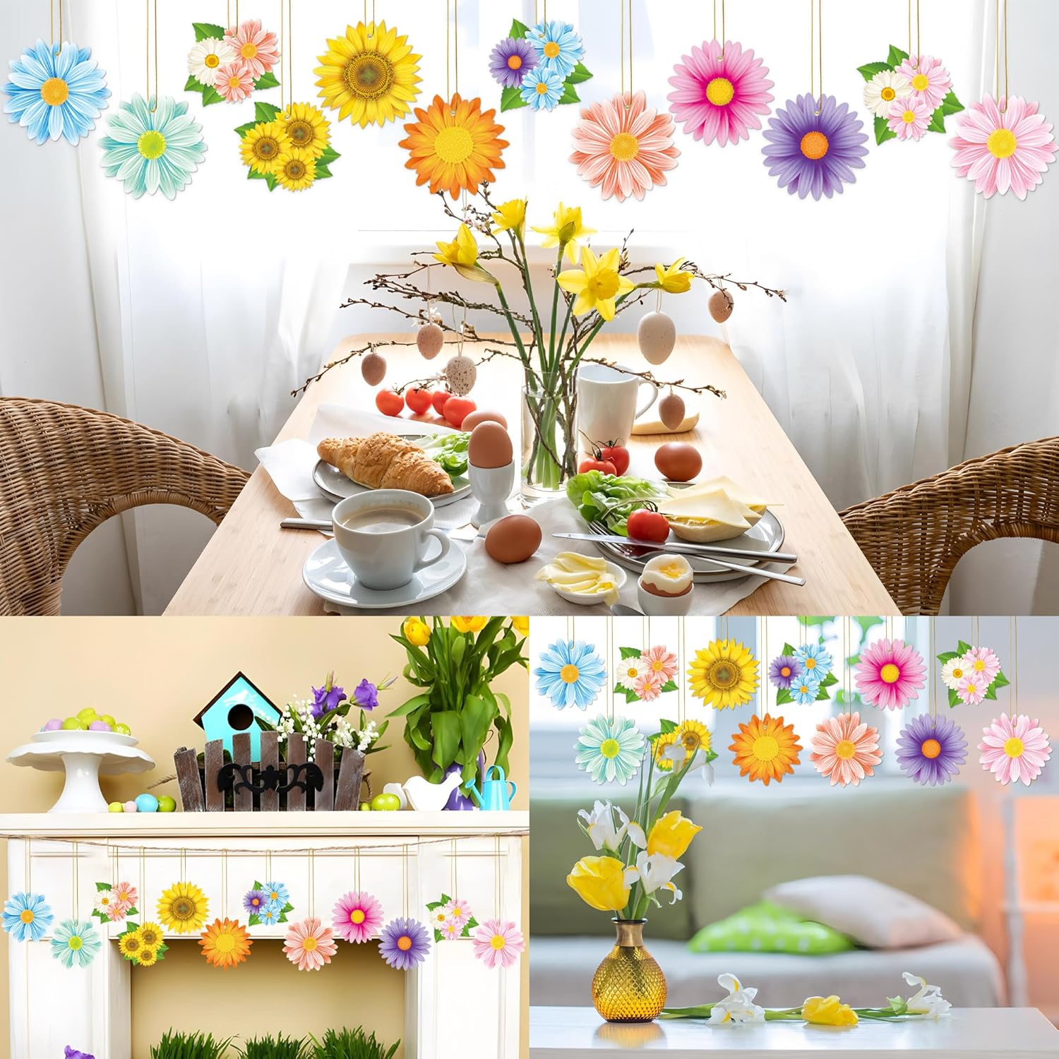 36PCS Spring Flower Hanging Decorations with Rope