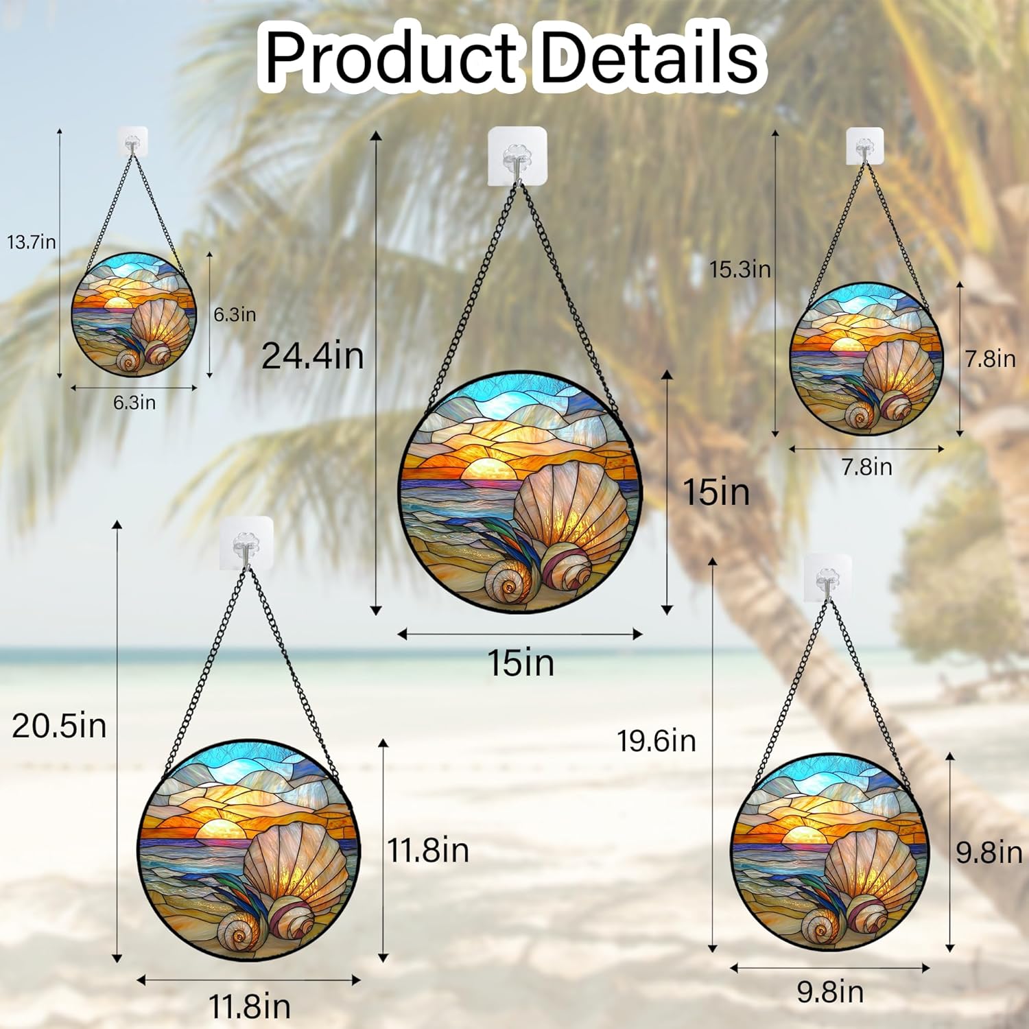 Colorful Beach Shells Stained Glass Window Hanging