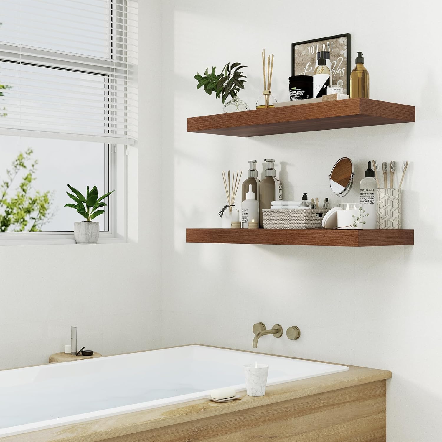 12 Inch Deep Walnut Floating Shelves Set of 1