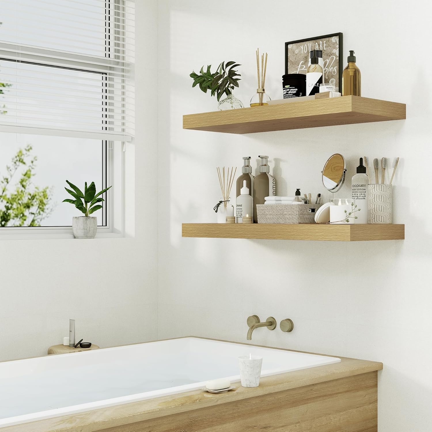 Heimlove 12 Inch Deep Oak Floating Shelves Set of 1